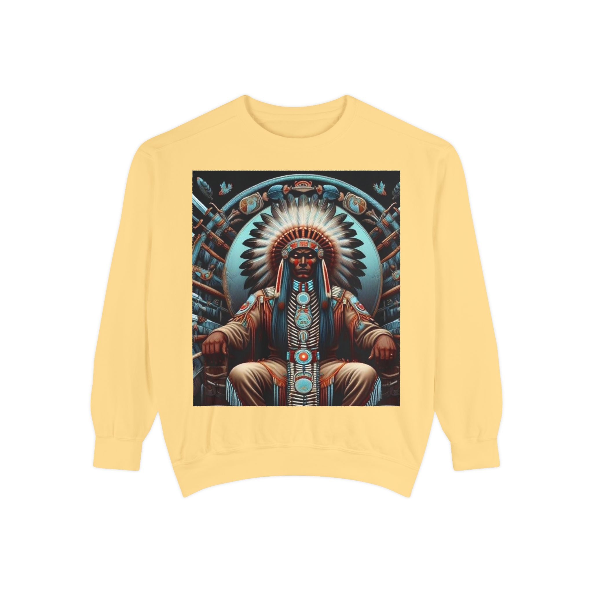 Cultural Heritage Sweatshirt - Unisex Garment-Dyed Crewneck with Native American Design, Cozy Casual Wear, Gift for Friends, Comfortable