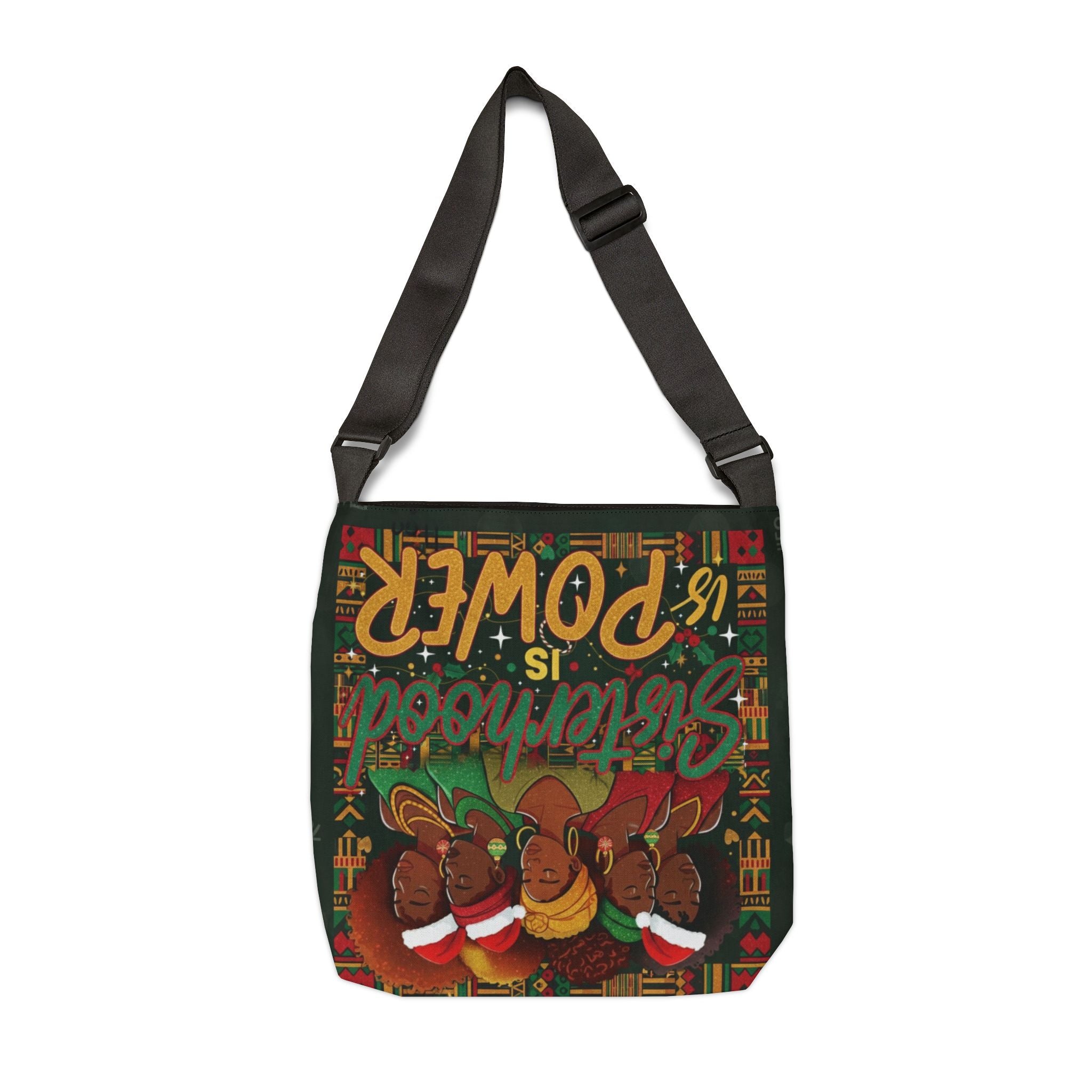 Sisterhood Is Power Adjustable Tote Bag – Afrocentric Holiday Christmas Design