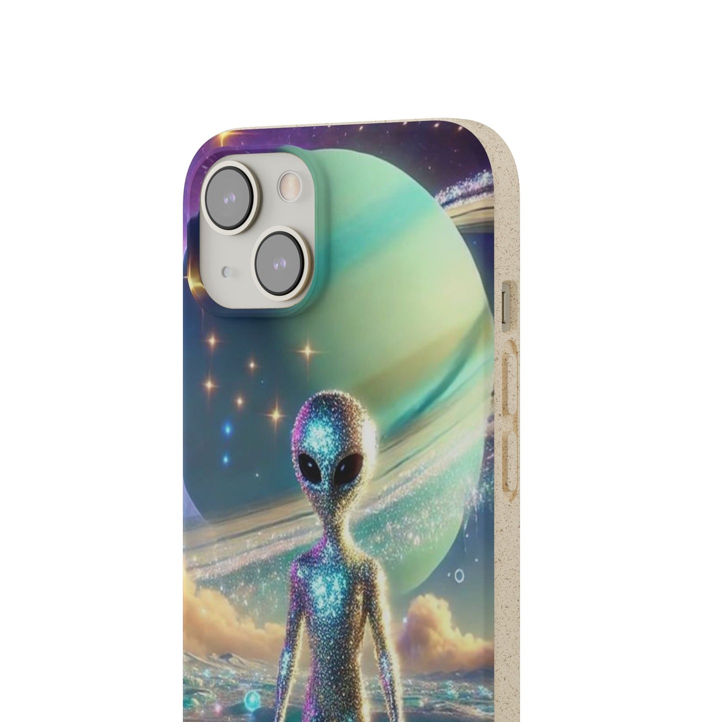 Glitter Alien Biodegradable Phone Case - Eco-Friendly Galaxy Design