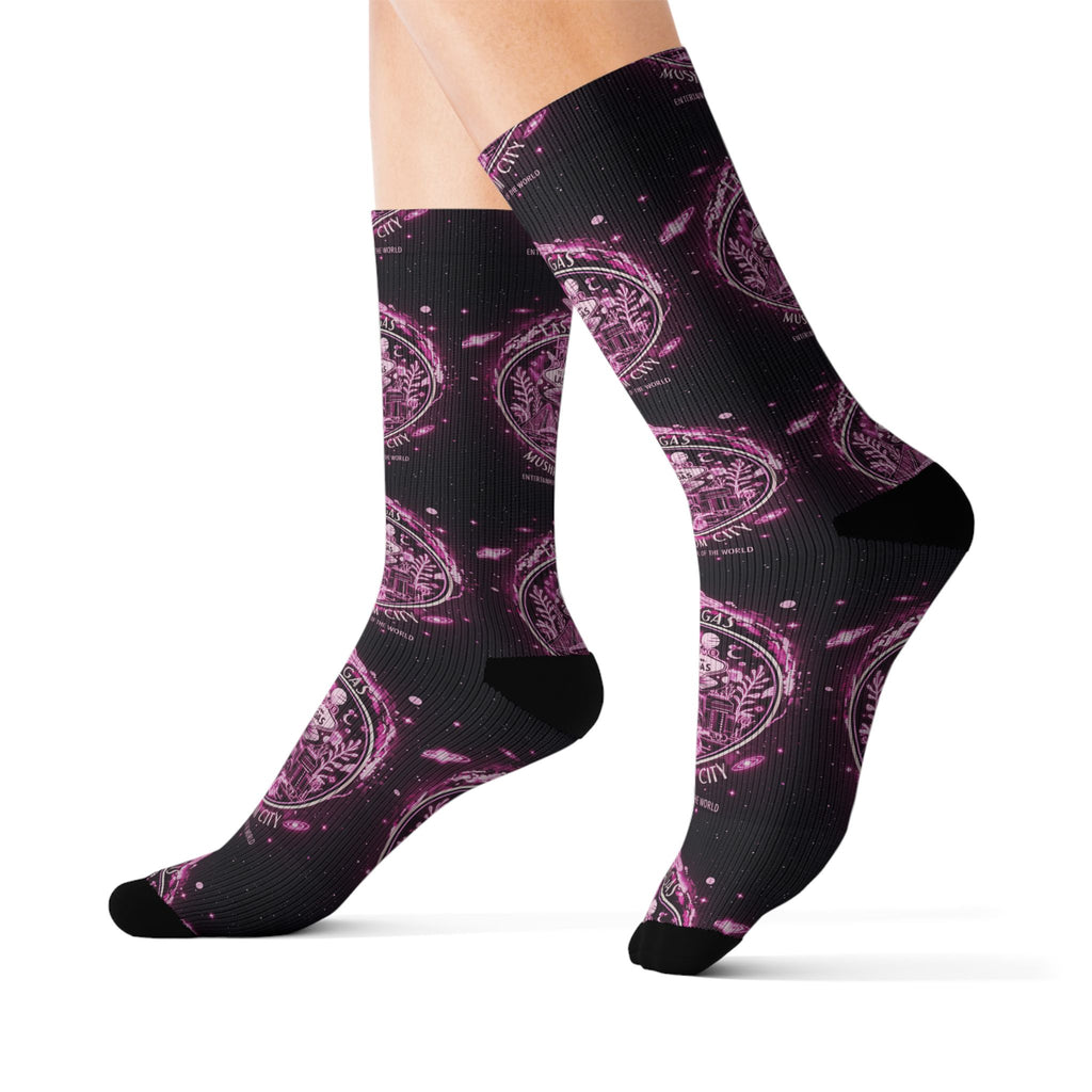 Mystic Pink Galaxy Crew Socks — Sublimated Celestial Mandala Design
