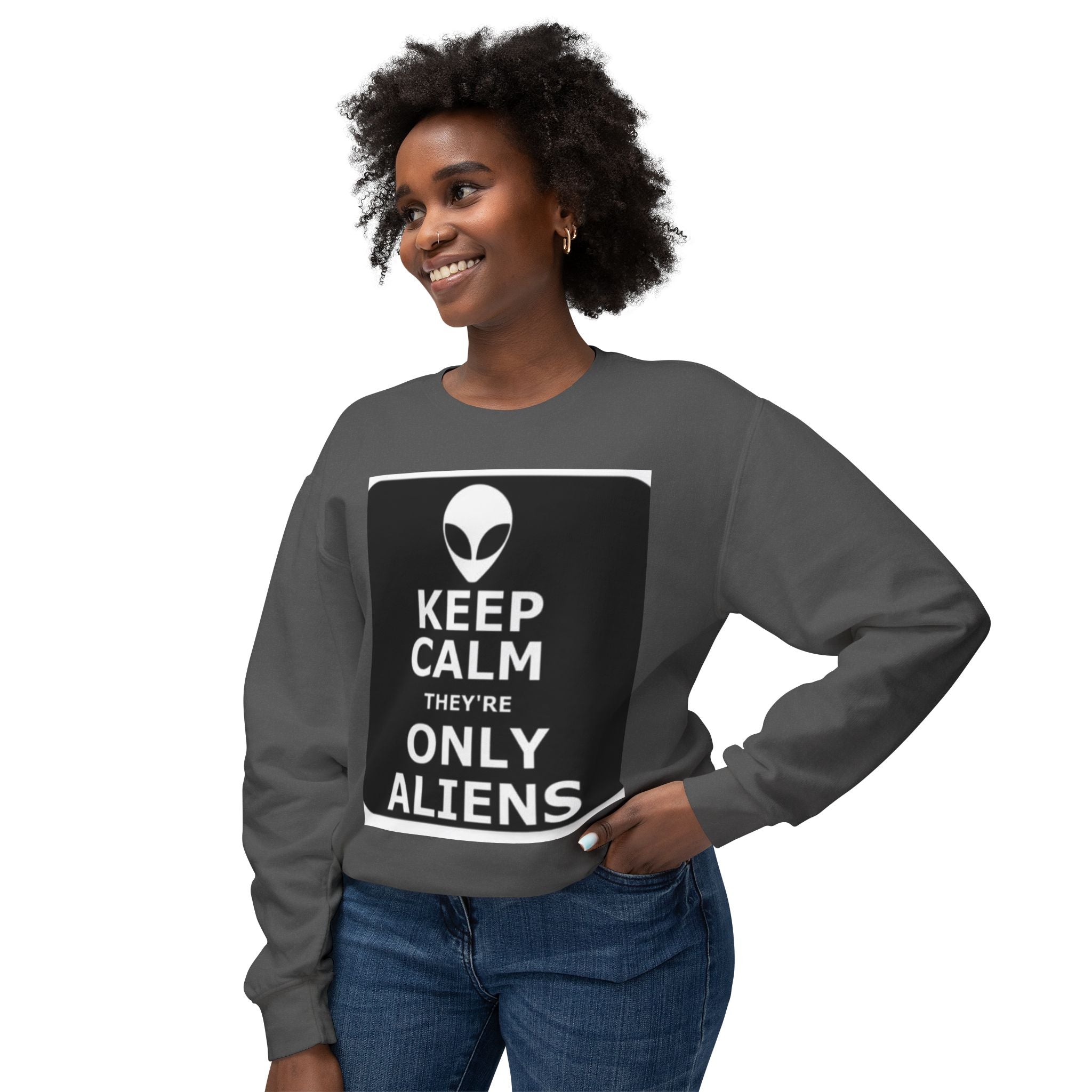 Aliens Lightweight Sweatshirt, UFO Crewneck Jumper, Sci-Fi Extraterrestrial Sweater, Space Print Top, Galaxy Pullover, Outer Space Clothing