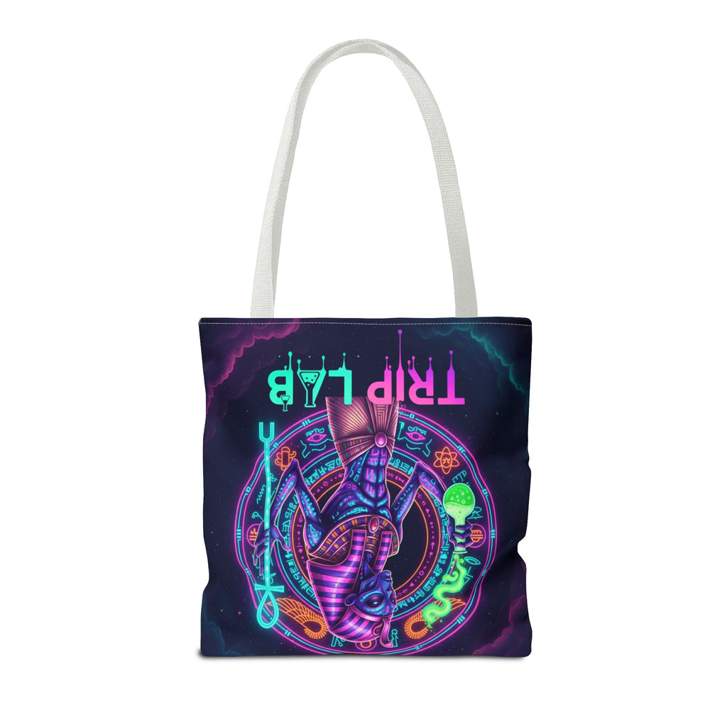 Psychedelic Trip Lab Tote Bag — Neon Ancient-Egypt Anubis All-Over Print