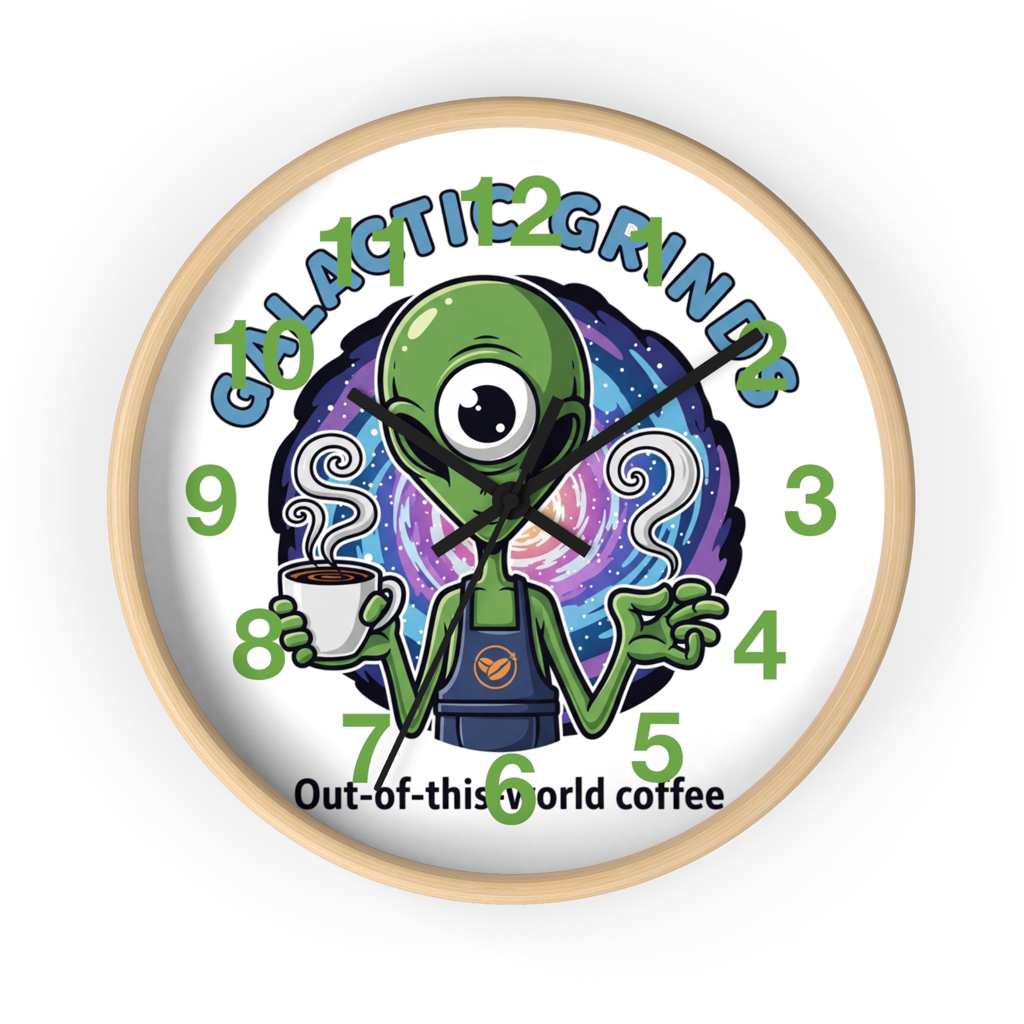 Out-of-This-World Alien Wall Clock | Galactic Grinds Decor | Fun Unique Timepiece for Coffee Lovers | Playful Gift Idea | Space Theme Home