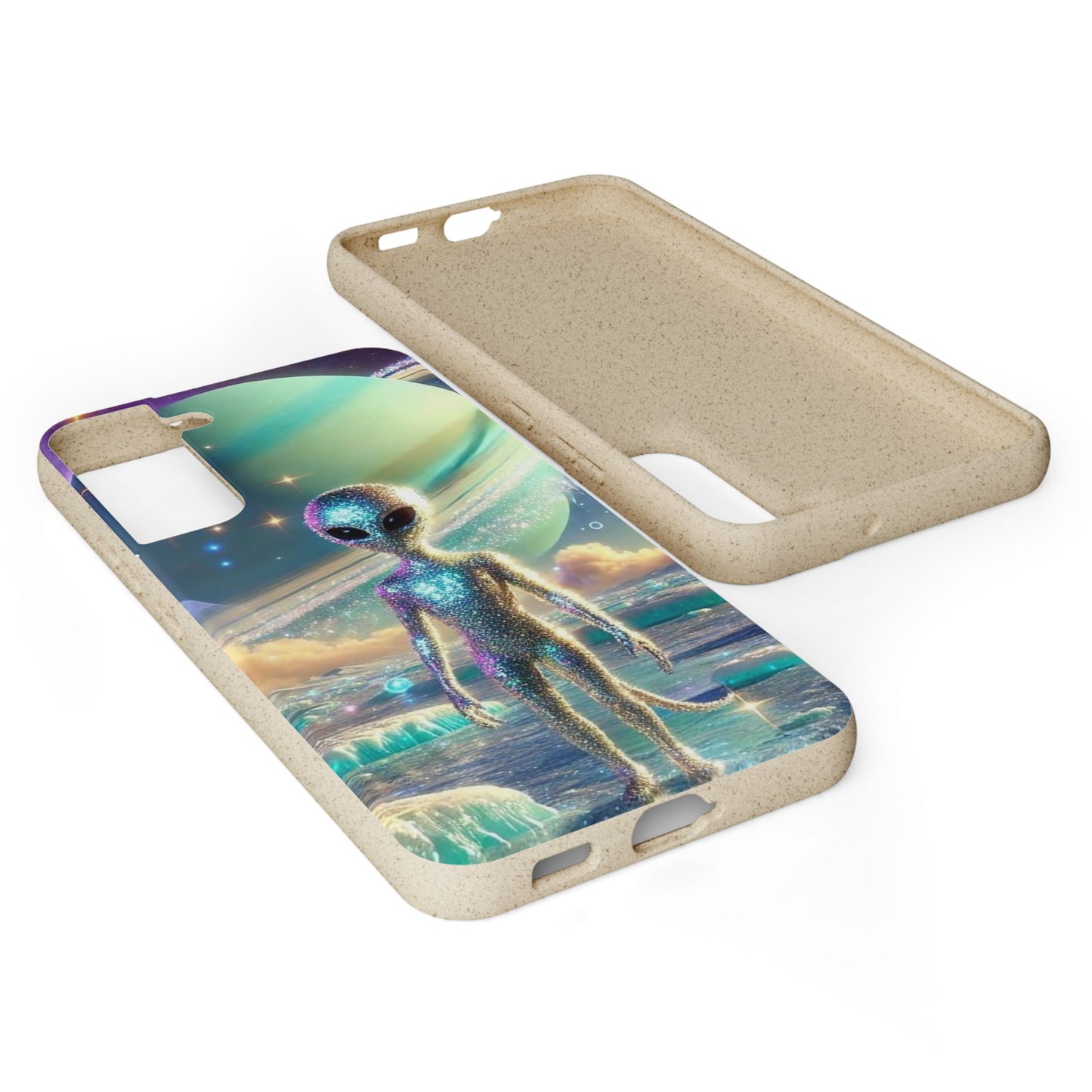 Glitter Alien Biodegradable Phone Case - Eco-Friendly Galaxy Design