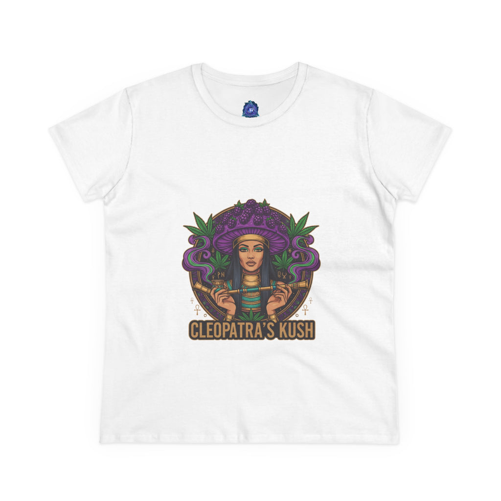 Cleopatra's Kush Women's Midweight Cotton Tee - Stylish Cannabis-Inspired T-Shirt