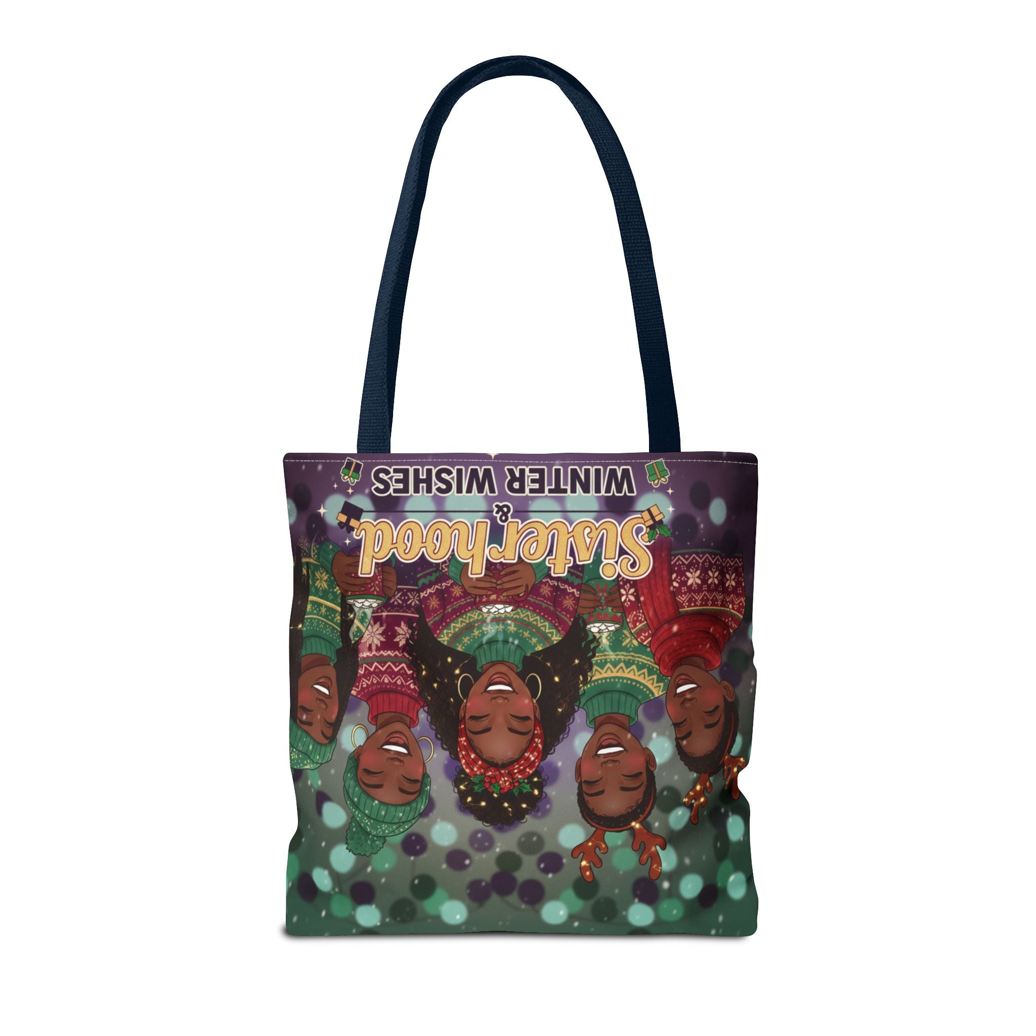 Sisterhood Winter Wishes Holiday Tote Bag — Festive Afrocentric Christmas Market Bag