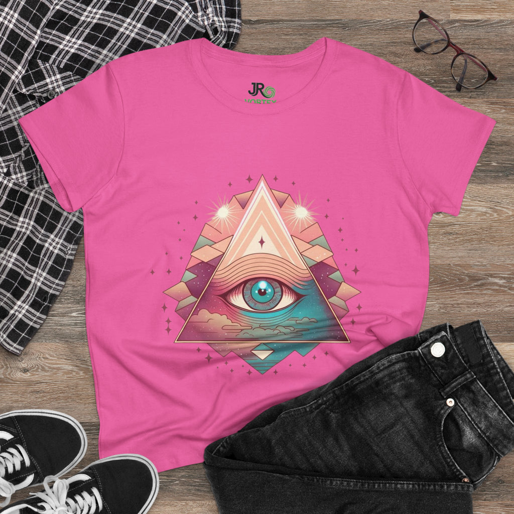 Mystical Eye Graphic Tee, Boho T-Shirt for Women, Casual Summer Shirt, Symbolic Gift, Unique Festival Wear, Psychedelic Apparel