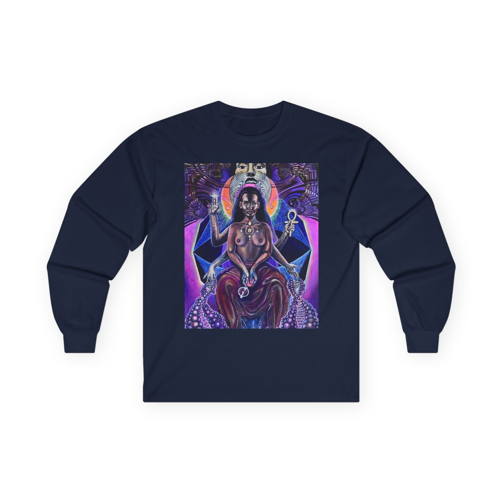 Mystical Goddess Long Sleeve Tee - Spiritual Art, Bohemian Style, Perfect for Festivals, Casual Wear, Gifts for Her