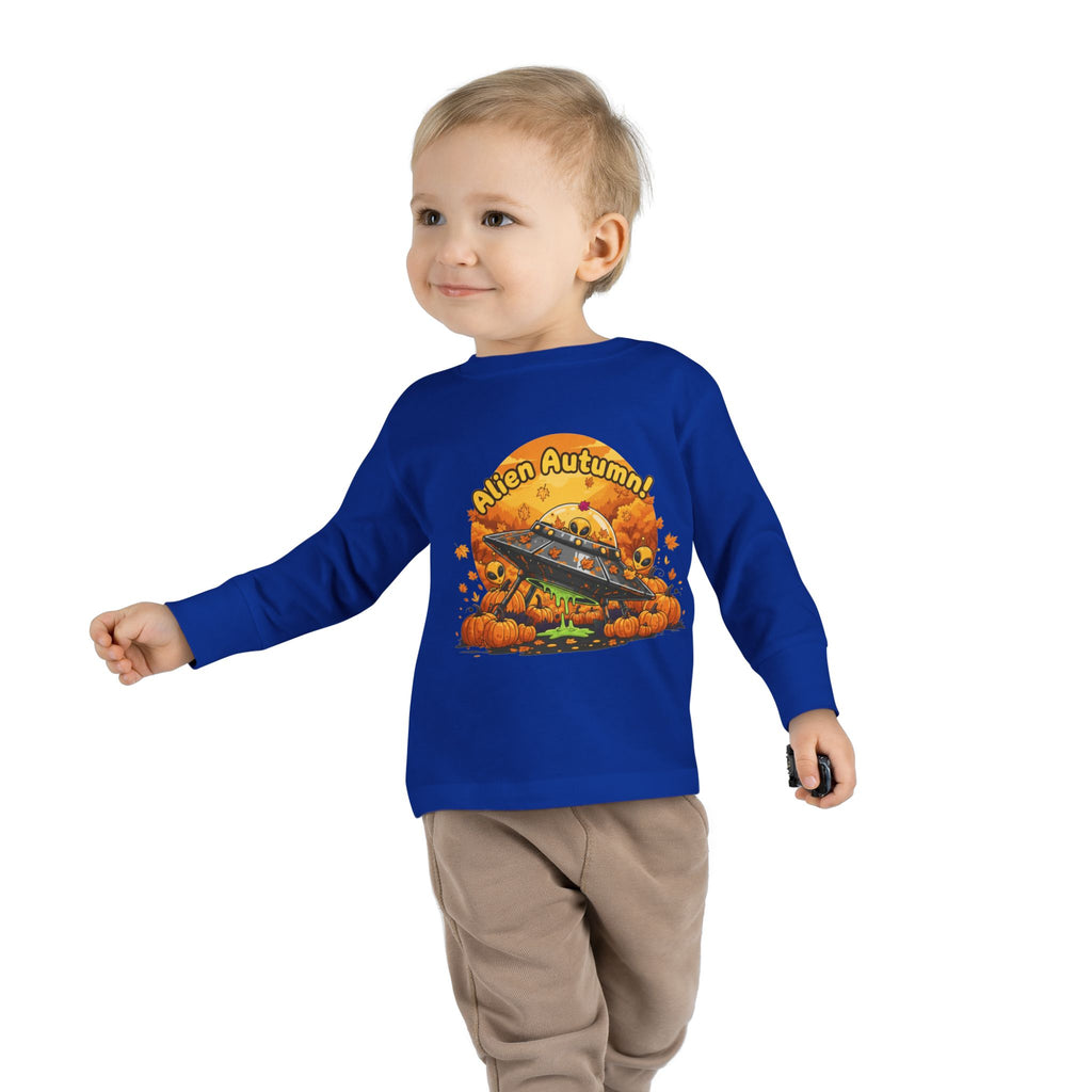 Toddler Long Sleeve Tee - Alien Autumn Adventure, Cute Kids Fall Shirt, Halloween Gift, Fun Toddler Shirt, Fall Fashion for Kids