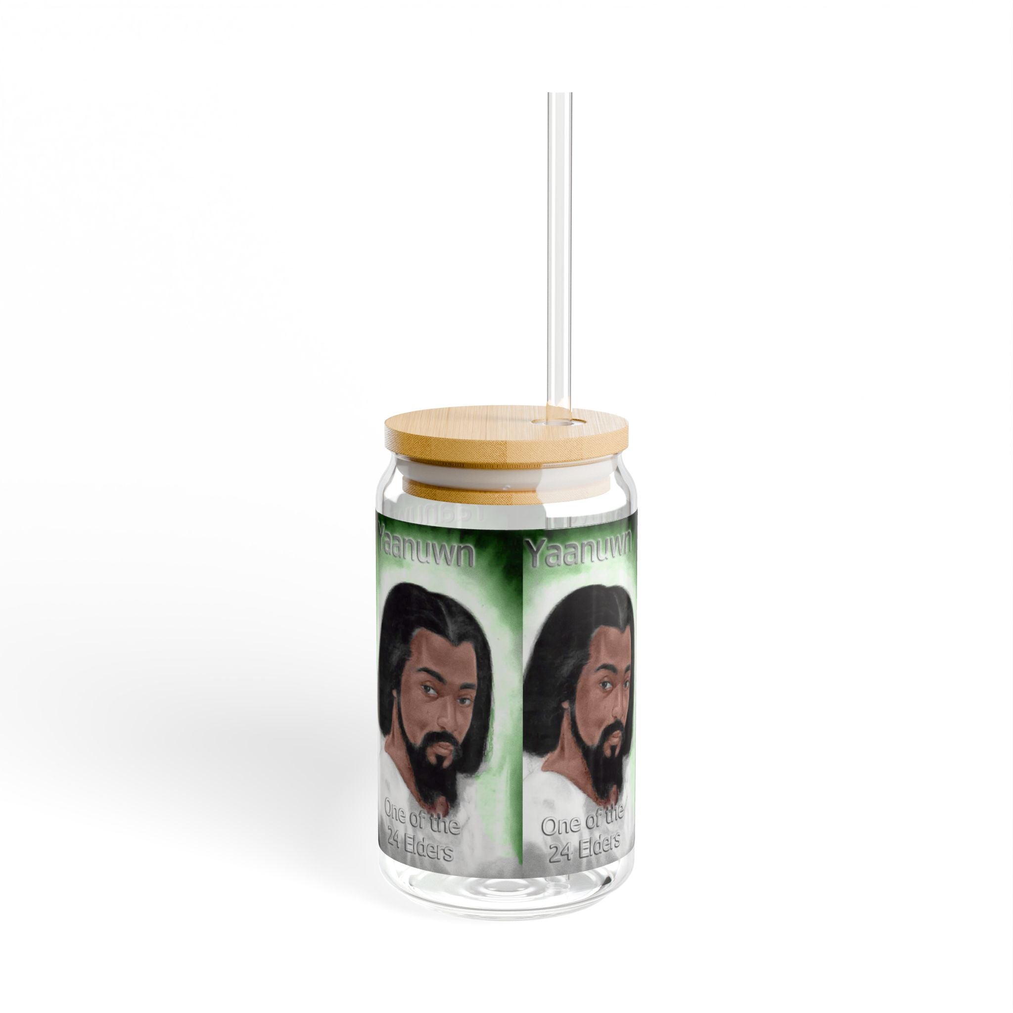 Artistic Sipper Glass with Wooden Lid, Unique Ventage Inspired Drinkware, Eco-Friendly Reusable, Perfect for Gatherings, Gifts