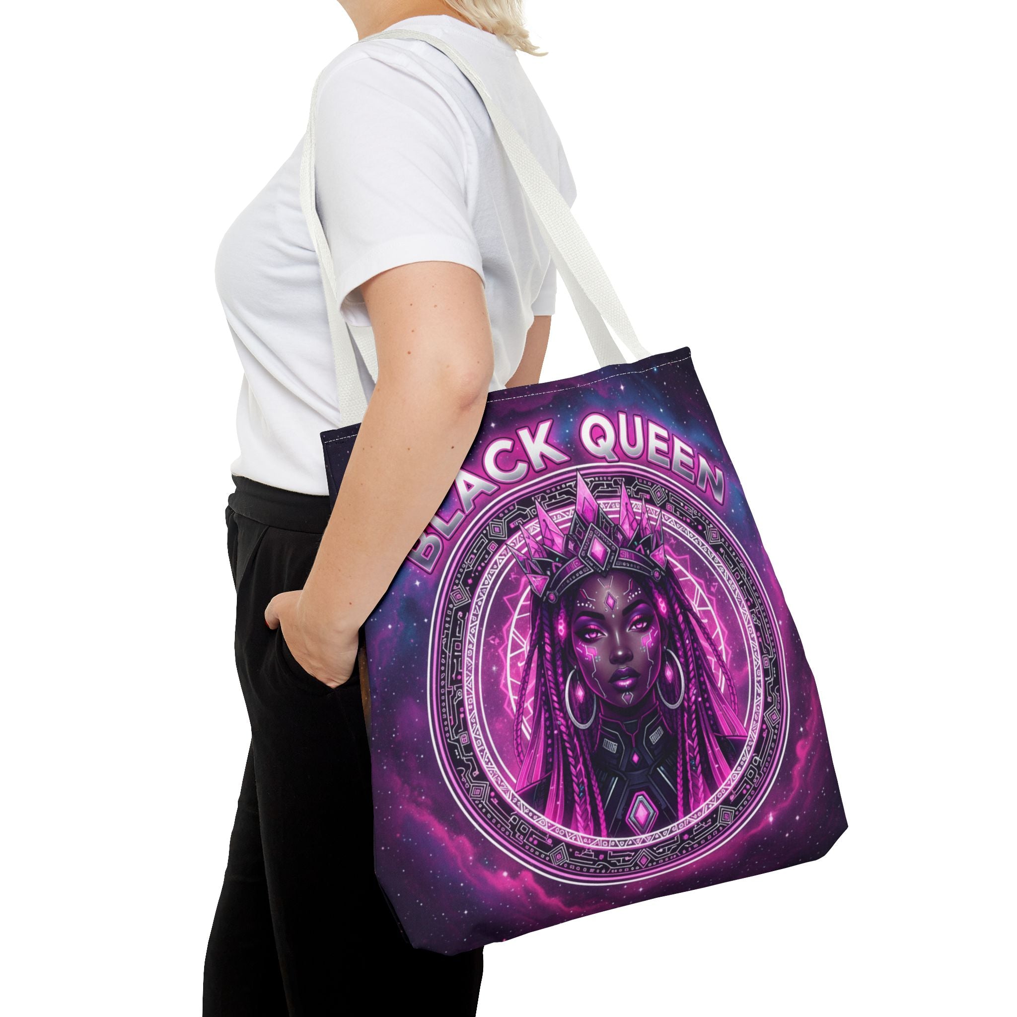 Black Queen Art Tote Bag — Afrocentric Cosmic Portrait Tote