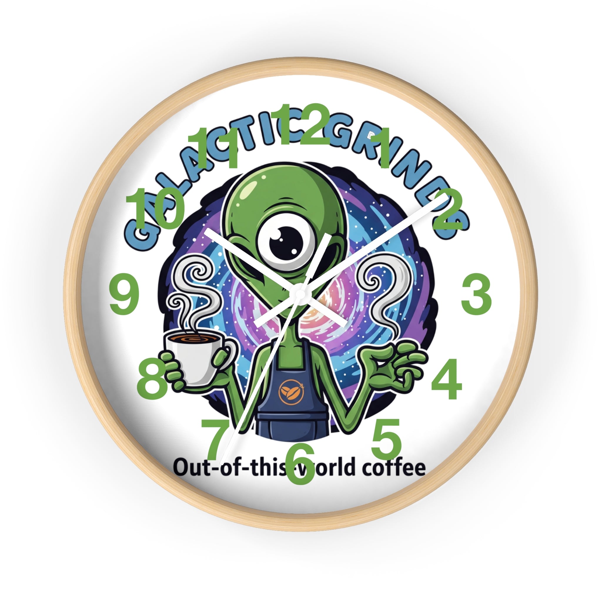 Out-of-This-World Alien Wall Clock | Galactic Grinds Decor | Fun Unique Timepiece for Coffee Lovers | Playful Gift Idea | Space Theme Home