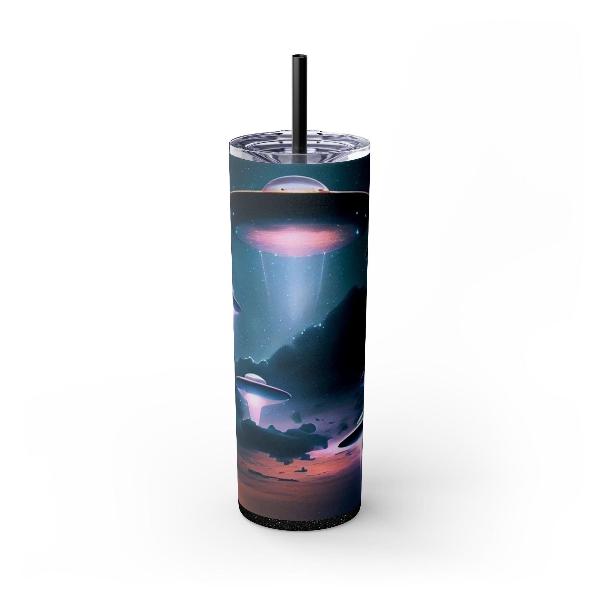Cosmic Alien Skinny Tumbler with Straw, 20oz | Space Drinkware, Gift for Sci-Fi Lovers, Unique Cup for Outdoor Events, UFO Enthusiasts