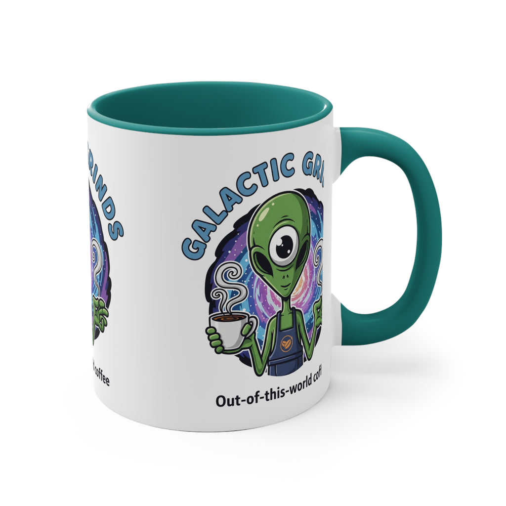 Galactic Grinds Alien 11oz Accent Mug, Fun Coffee Mug for Sci-Fi Lovers, Unique Gift for Birthdays and Holidays, Quirky Drinkware