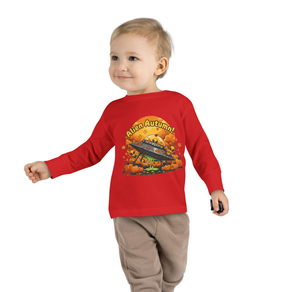 Toddler Long Sleeve Tee - Alien Autumn Adventure, Cute Kids Fall Shirt, Halloween Gift, Fun Toddler Shirt, Fall Fashion for Kids