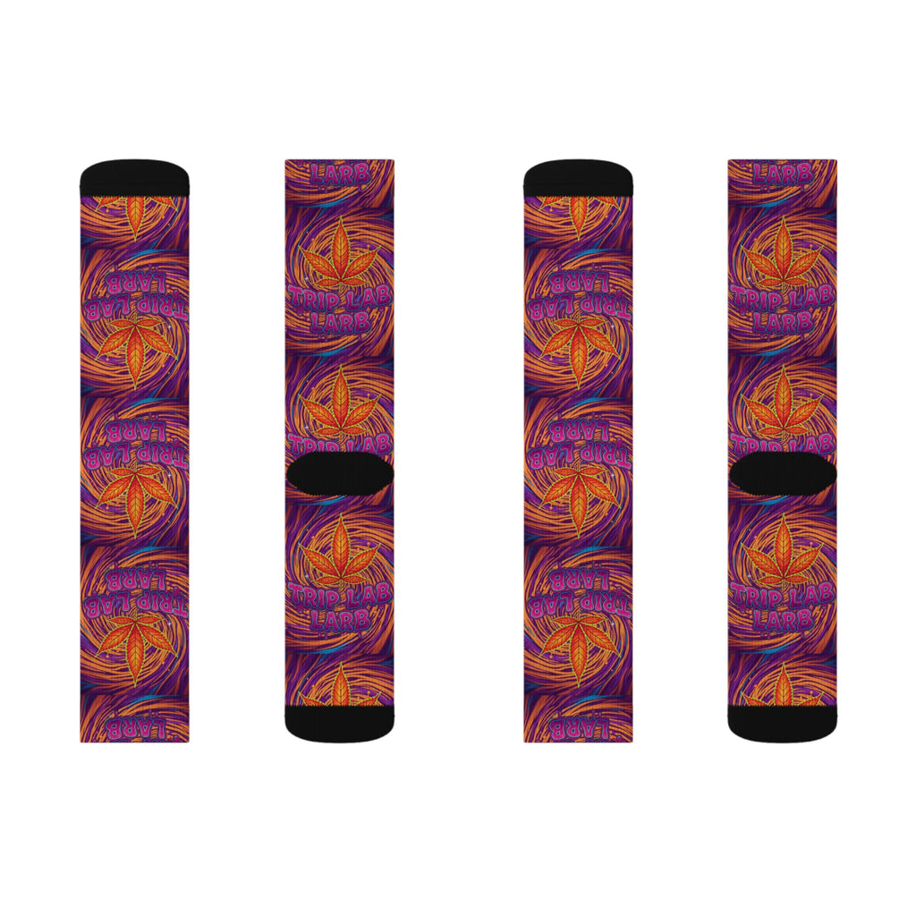Abstract Swirl Sublimation Socks — Purple & Orange Artistic Crew Socks