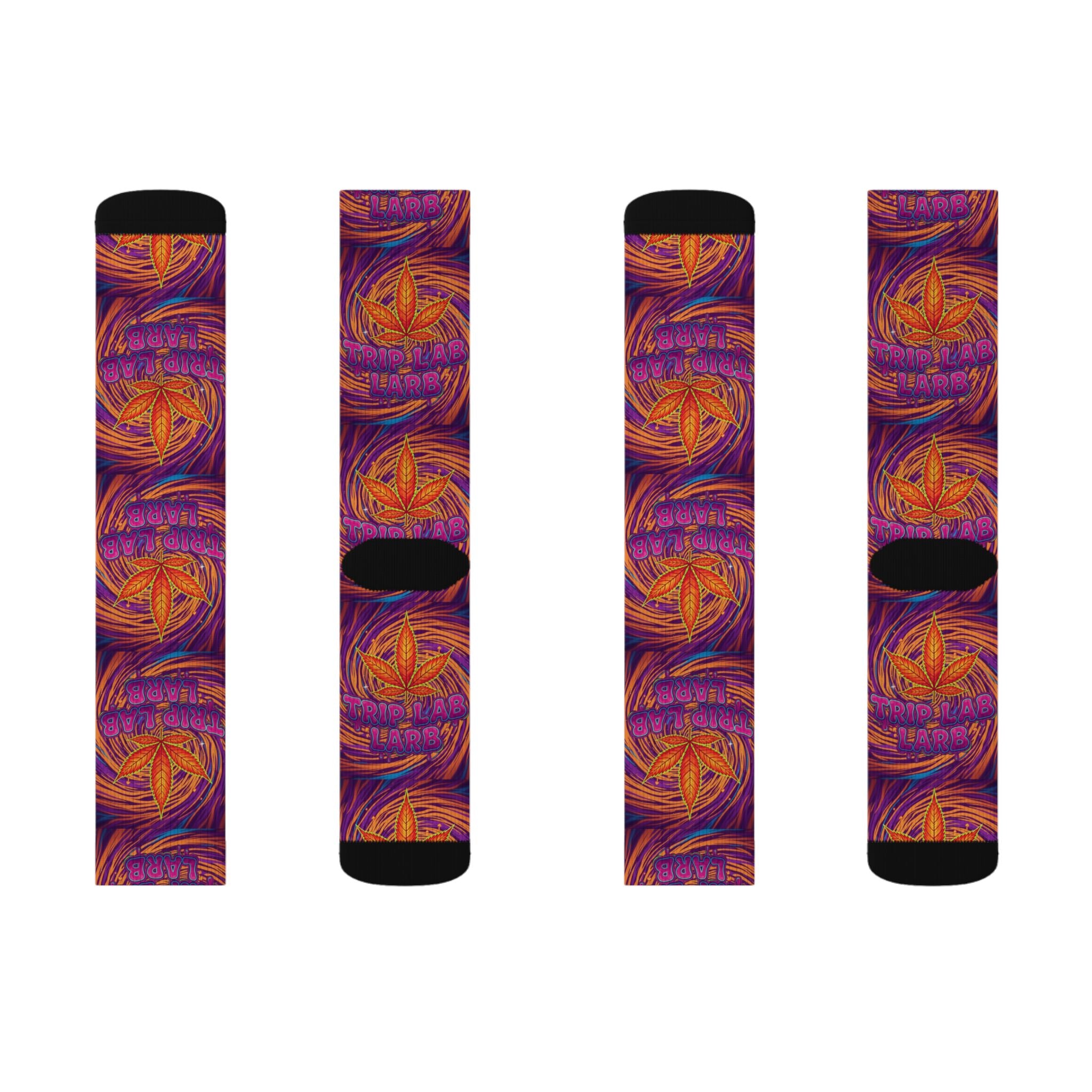 Abstract Swirl Sublimation Socks — Purple & Orange Artistic Crew Socks