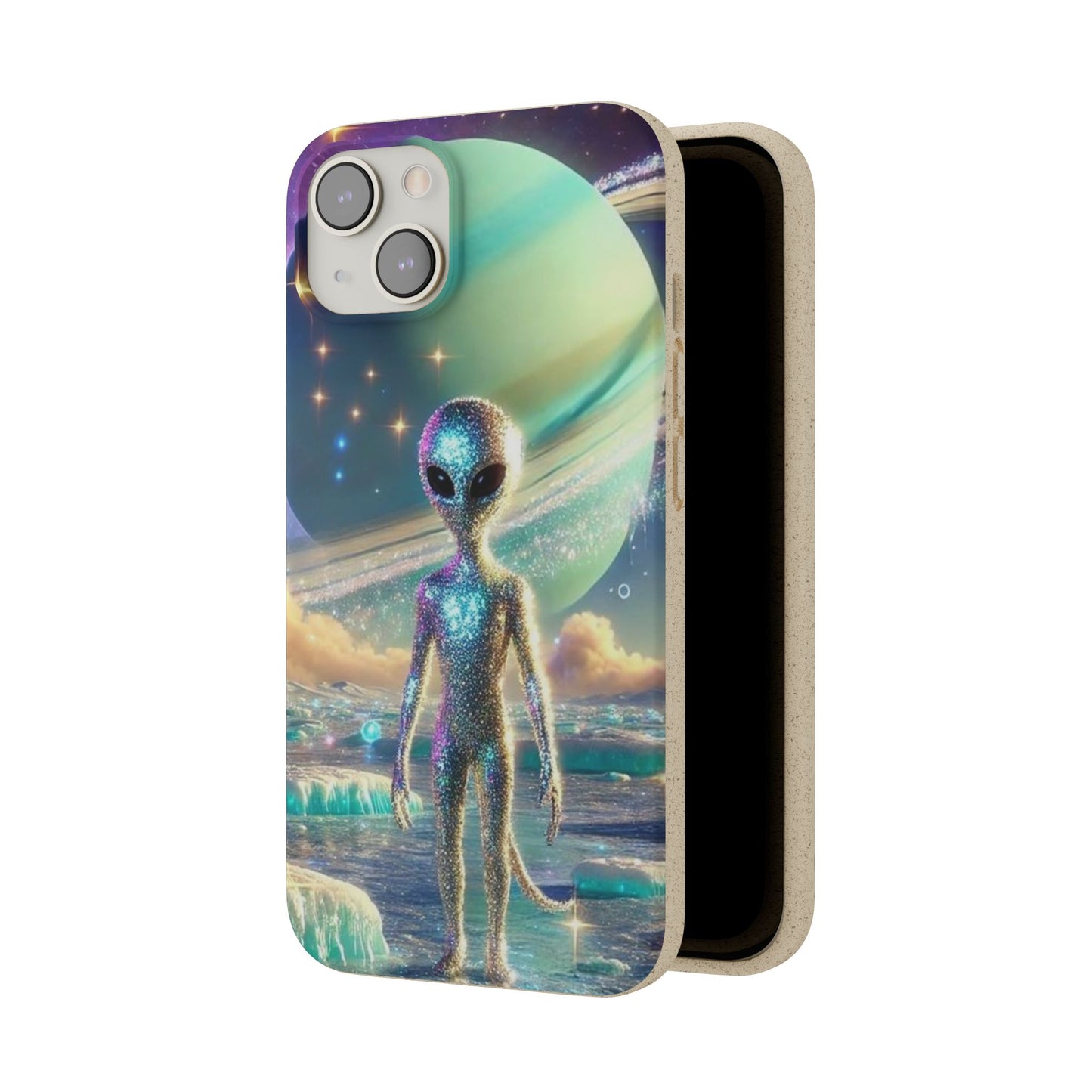 Glitter Alien Biodegradable Phone Case - Eco-Friendly Galaxy Design