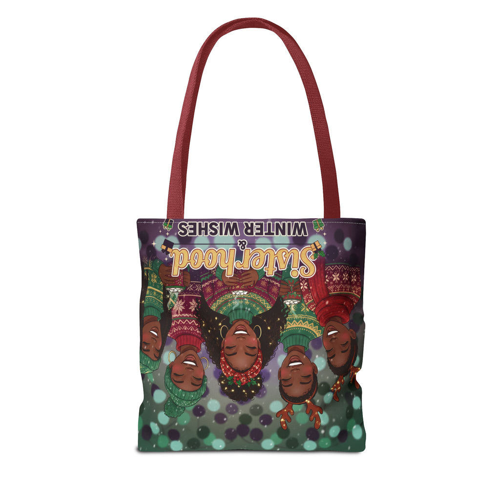 Sisterhood Winter Wishes Holiday Tote Bag — Festive Afrocentric Christmas Market Bag