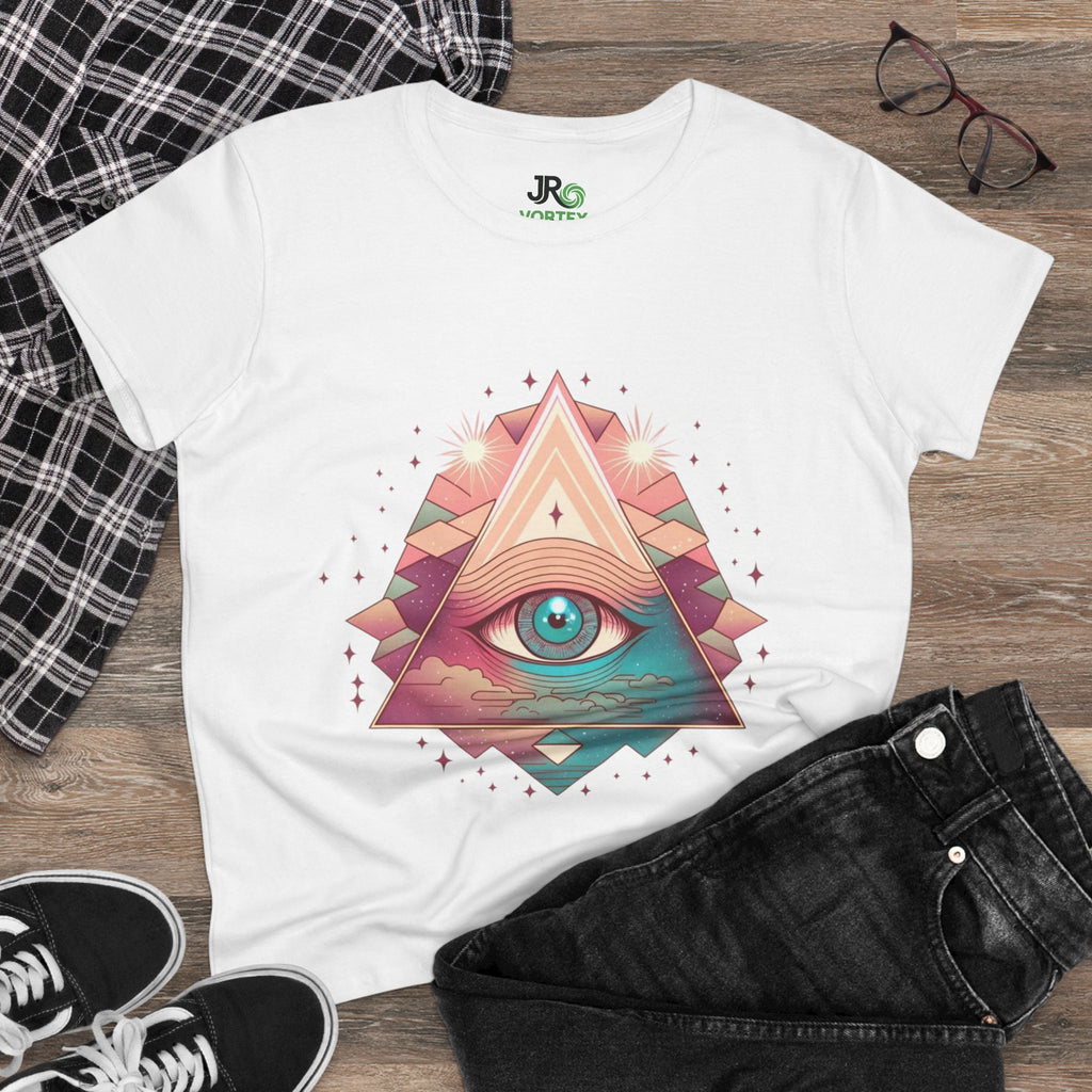 Mystical Eye Graphic Tee, Boho T-Shirt for Women, Casual Summer Shirt, Symbolic Gift, Unique Festival Wear, Psychedelic Apparel