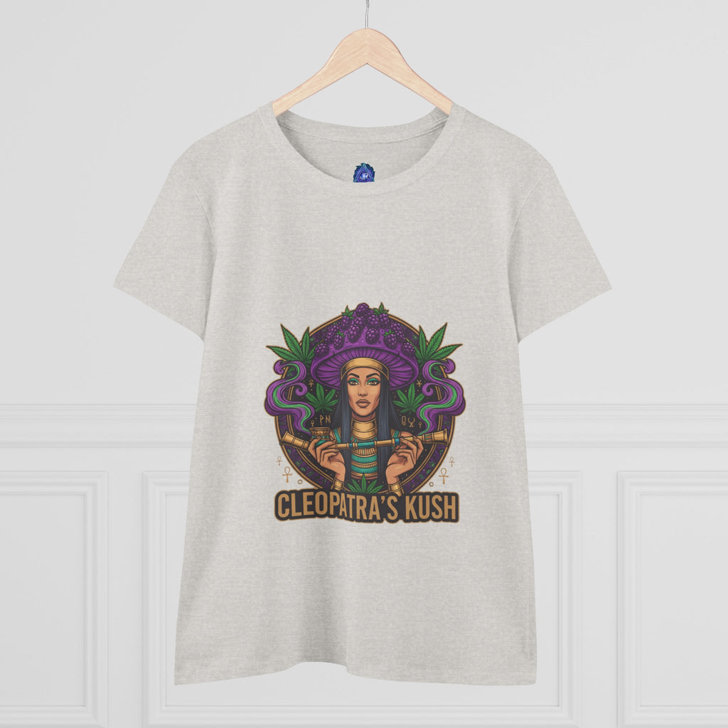 Cleopatra's Kush Women's Midweight Cotton Tee - Stylish Cannabis-Inspired T-Shirt