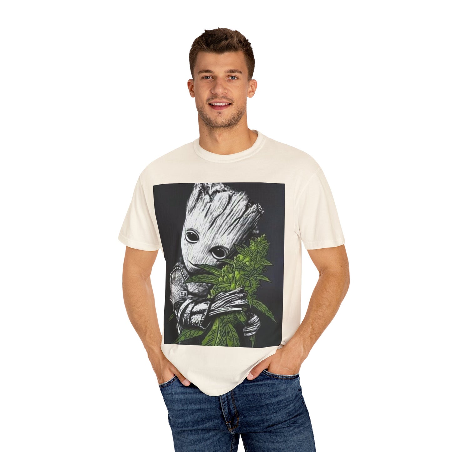 Garment-Dyed T-Shirt - Cute Groot with Plants Graphic