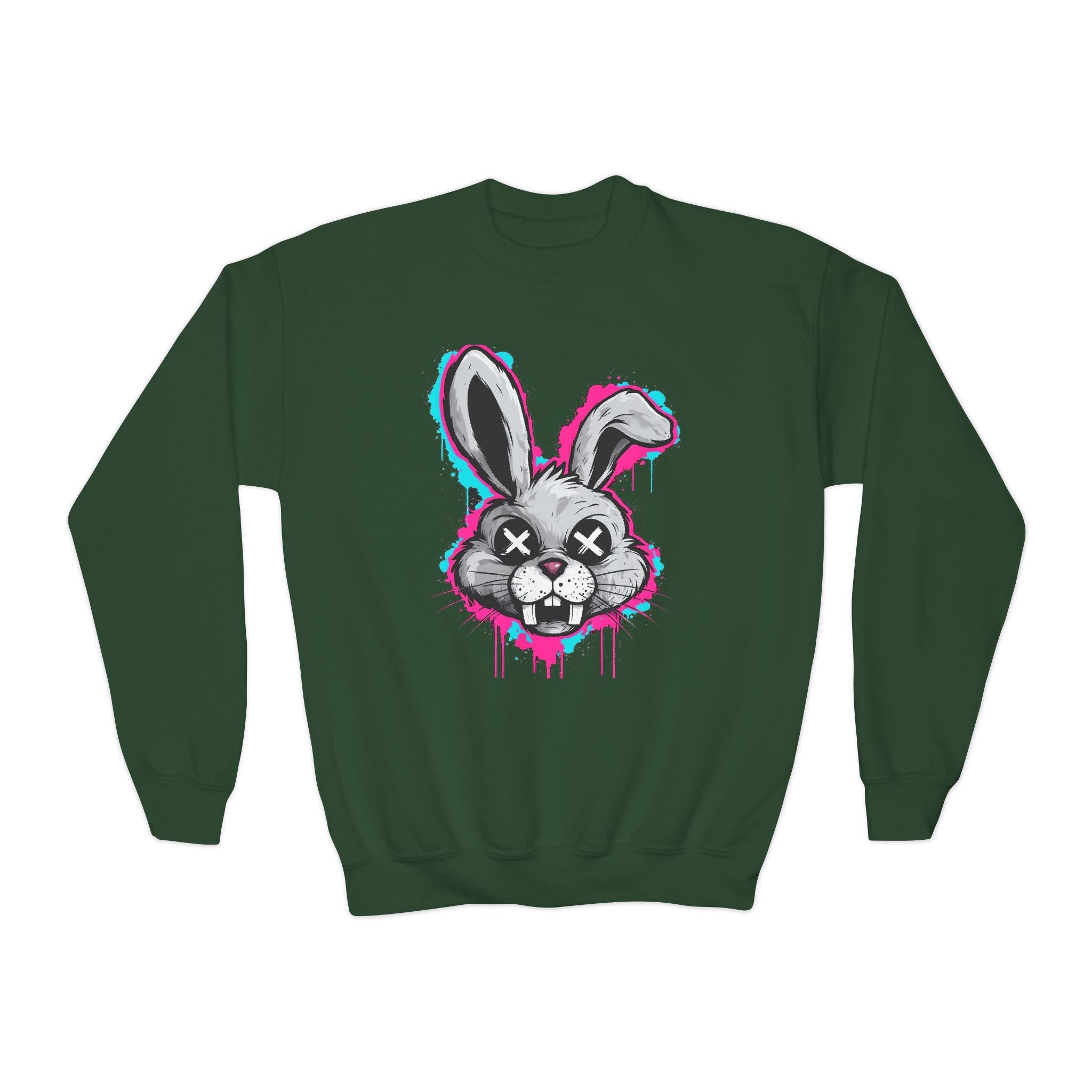 Cool Graffiti Bunny Youth Sweatshirt, Hipster Crewneck, Street Art Apparel, Gift for Kids, Fun Casual Wear, Comfy and Stylish