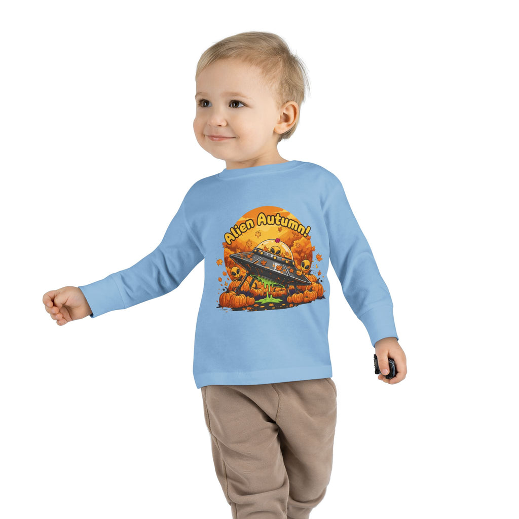 Toddler Long Sleeve Tee - Alien Autumn Adventure, Cute Kids Fall Shirt, Halloween Gift, Fun Toddler Shirt, Fall Fashion for Kids