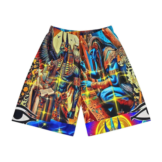 Vibrant Men's Sports Shorts with Egyptian Art, Athletic Wear, Dance Shorts, Casual Summer Shorts, Unique Gift for Him