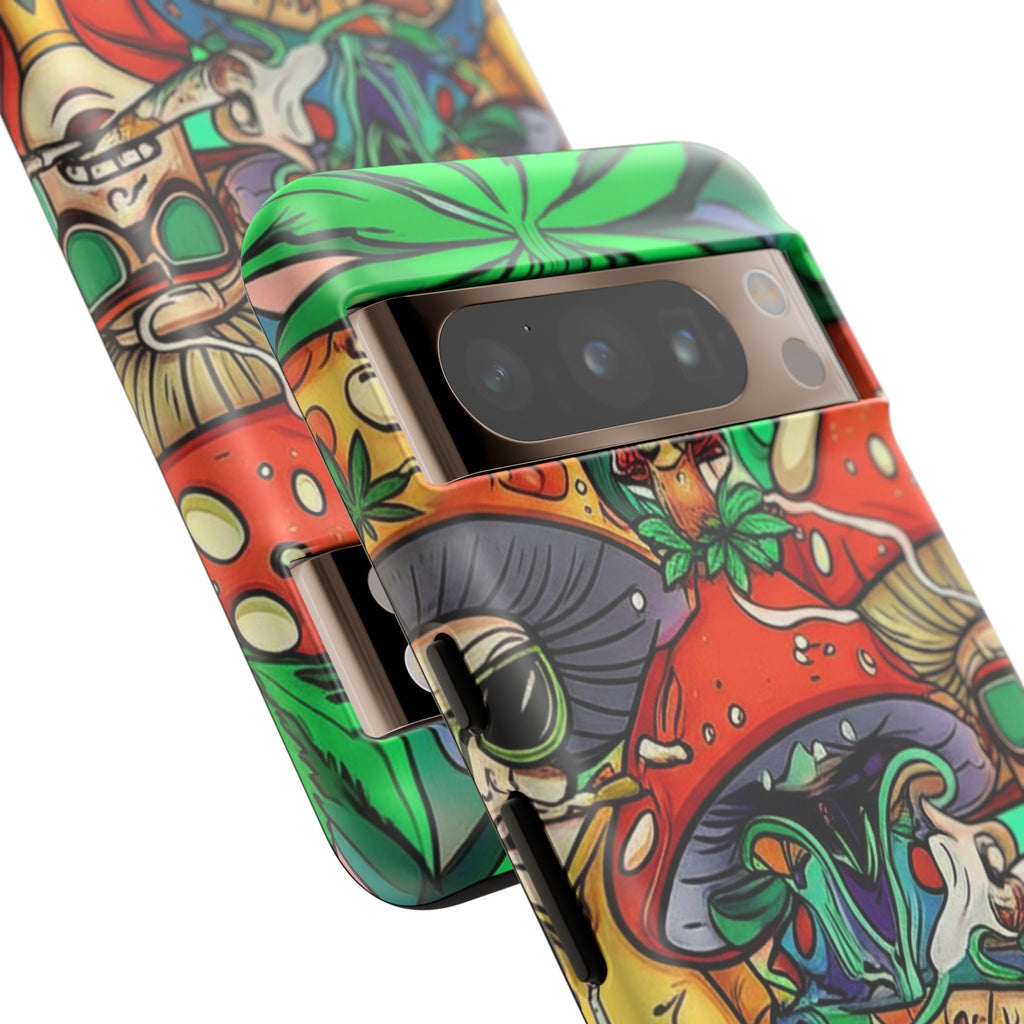 Vibrant Phone Case Featuring Funky Mushroom Art, Tough Cases, Trendy Accessories, Unique Gifts, Eclectic Style, Phone Protection