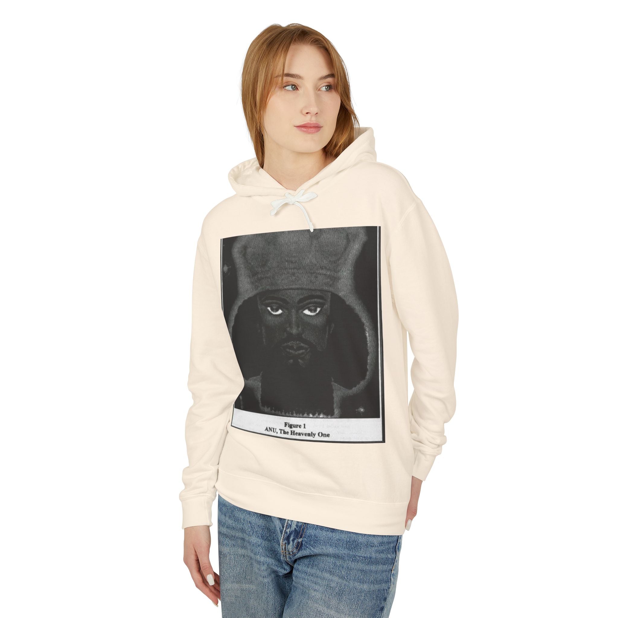 Artistic Unisex Lightweight Hooded Sweatshirt, Unique Graphic Hoodie, Anu The Heavenly One Design, Comfort Wear, Streetwear Style