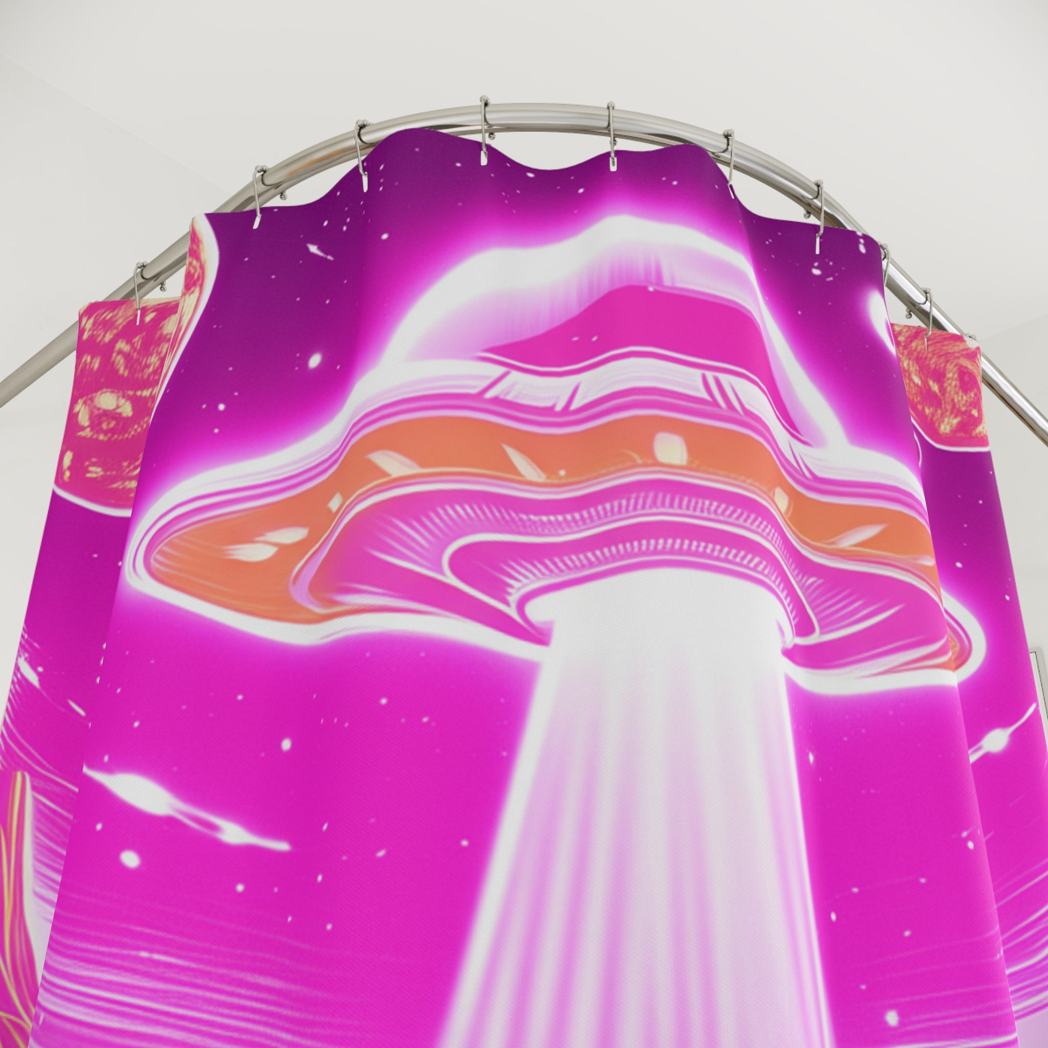 Cosmic UFO Shower Curtain, Outer Space Home Decor, Sci-Fi Bathroom Accessories, Alien Themed Gift, Fun Space Party Decorations