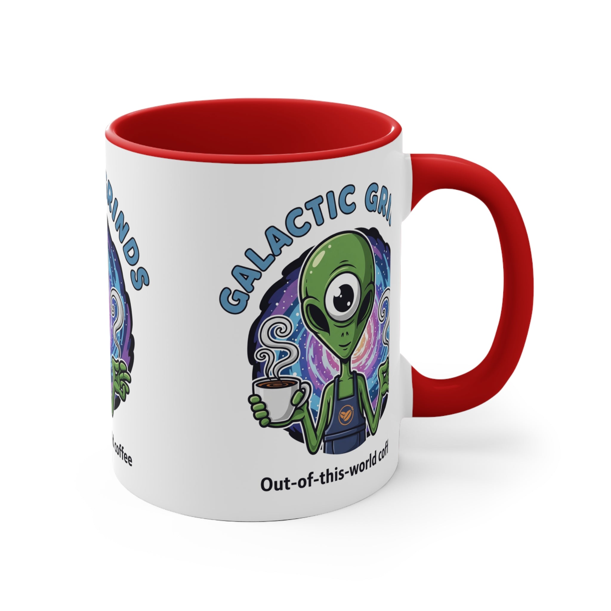 Galactic Grinds Alien 11oz Accent Mug, Fun Coffee Mug for Sci-Fi Lovers, Unique Gift for Birthdays and Holidays, Quirky Drinkware