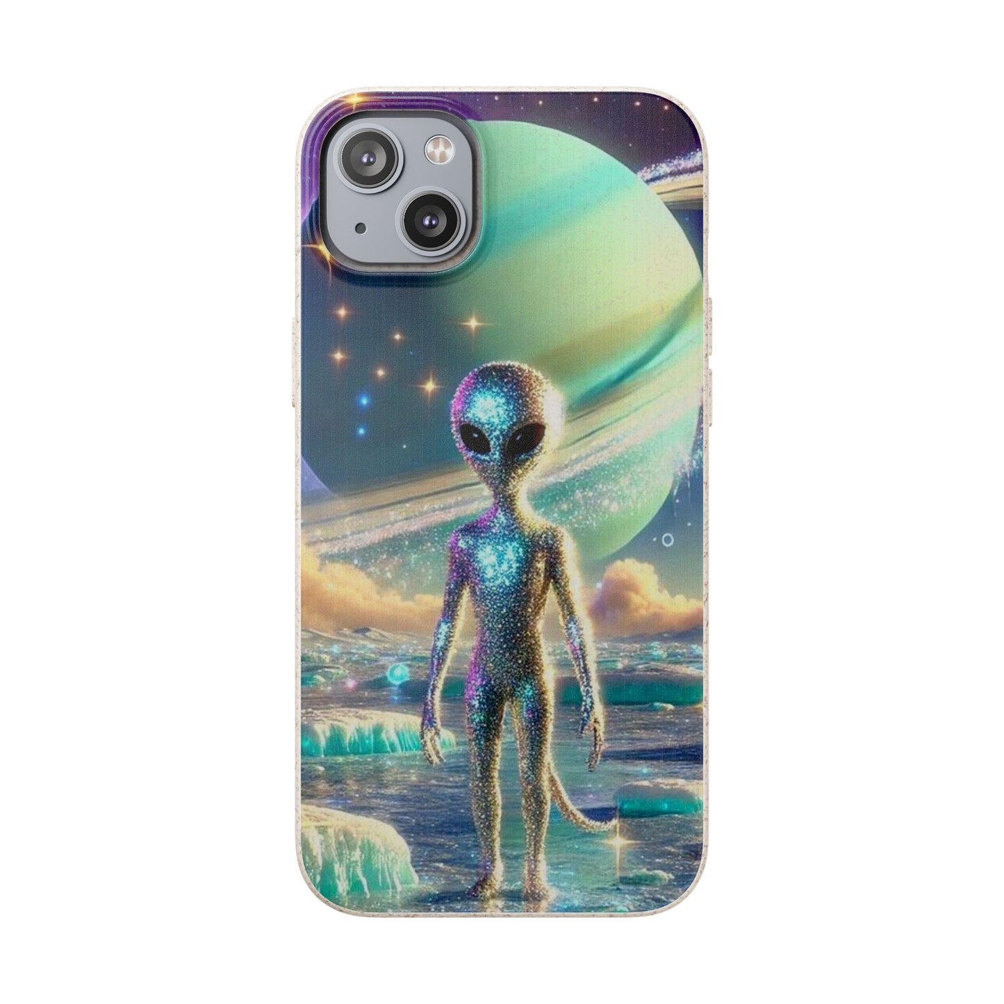 Glitter Alien Biodegradable Phone Case - Eco-Friendly Galaxy Design