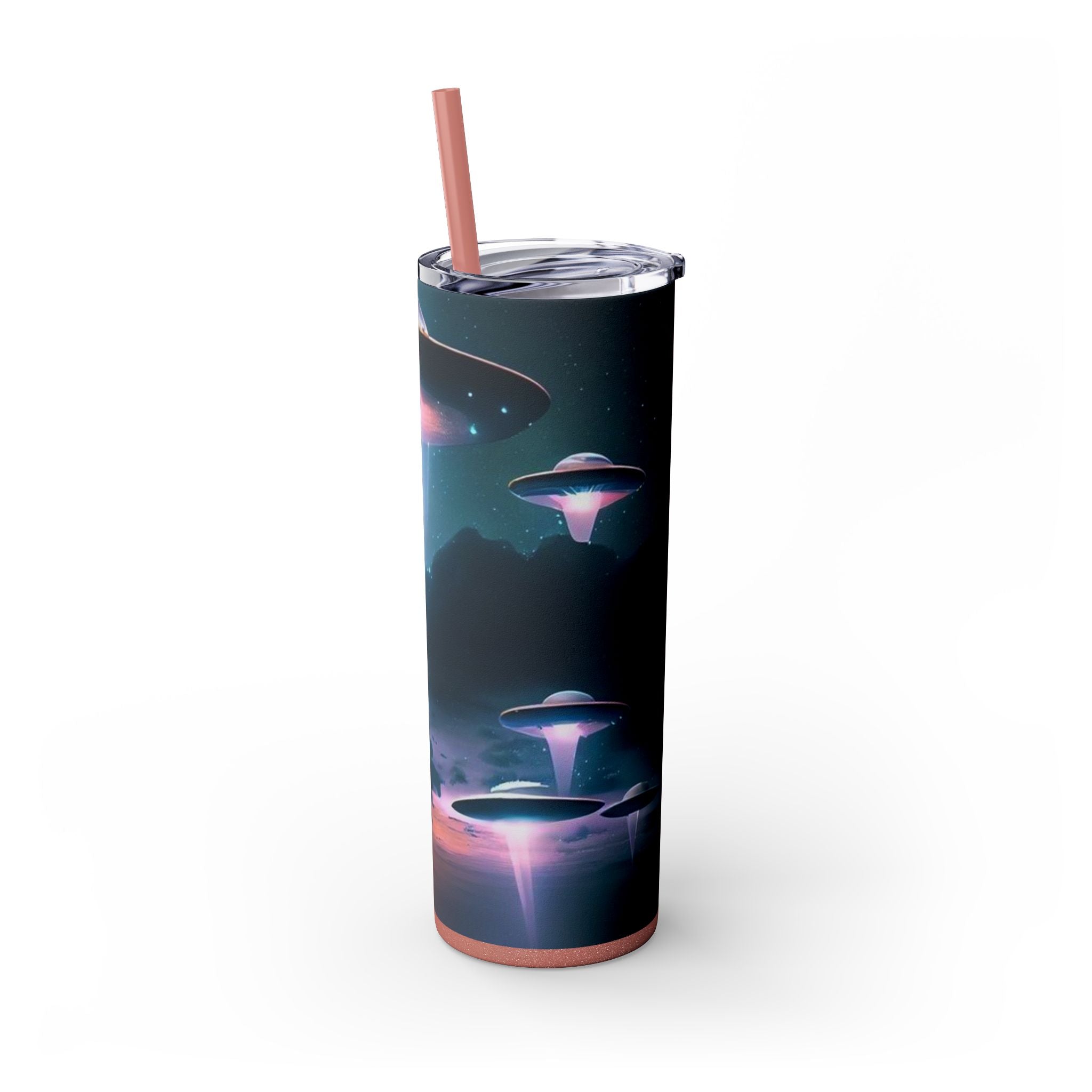 Cosmic Alien Skinny Tumbler with Straw, 20oz | Space Drinkware, Gift for Sci-Fi Lovers, Unique Cup for Outdoor Events, UFO Enthusiasts