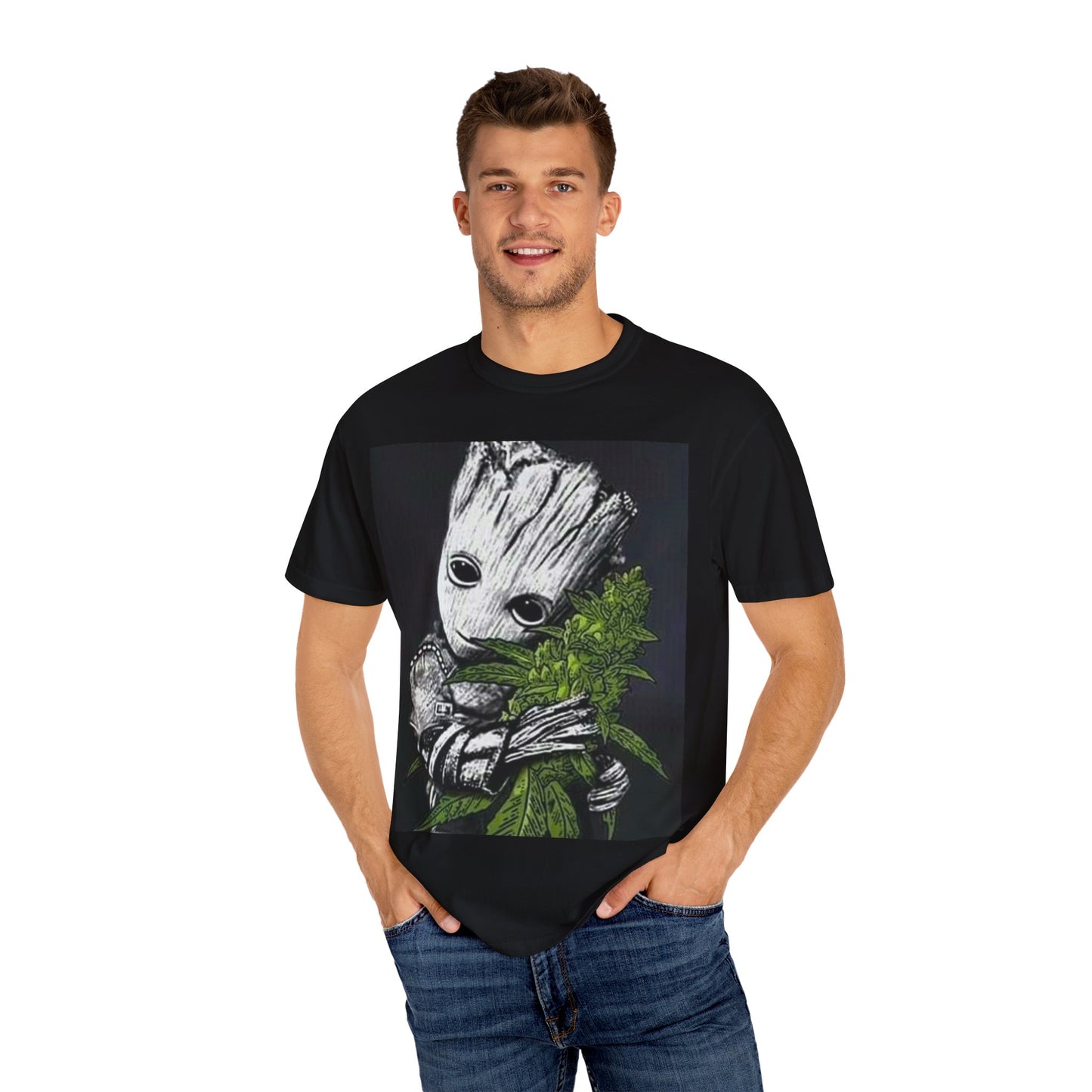 Garment-Dyed T-Shirt - Cute Groot with Plants Graphic