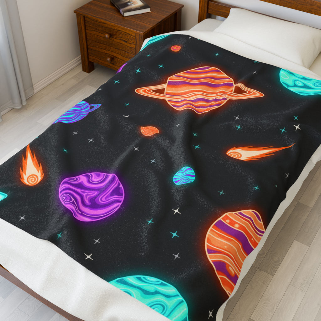 Cosmic Glow Velveteen Plush Blanket - Perfect for Stargazing & Cozy Nights