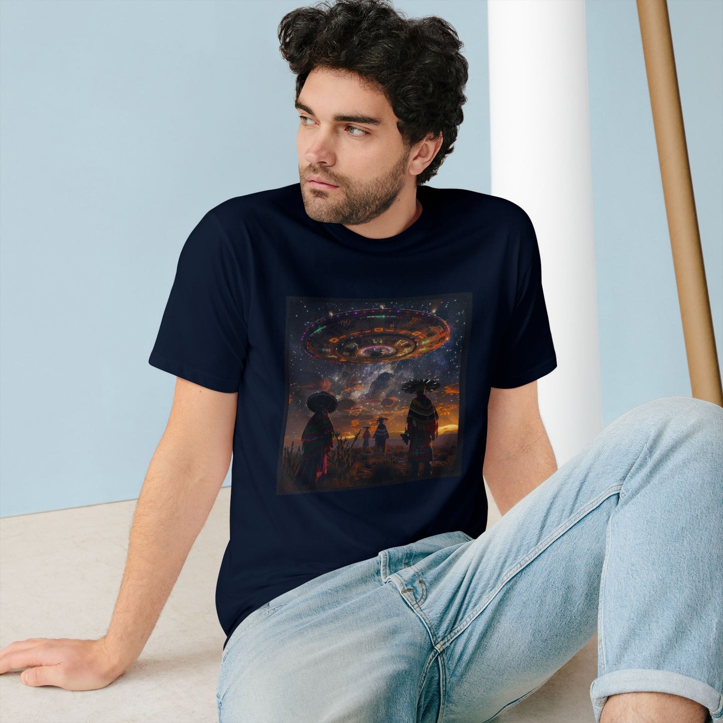 Cosmic Alien Encounter T-Shirt, Unisex Graphic Tee, Space Themed Shirt, Festival Wear, Unique Gift for Sci-Fi Lovers, Bohemian Style