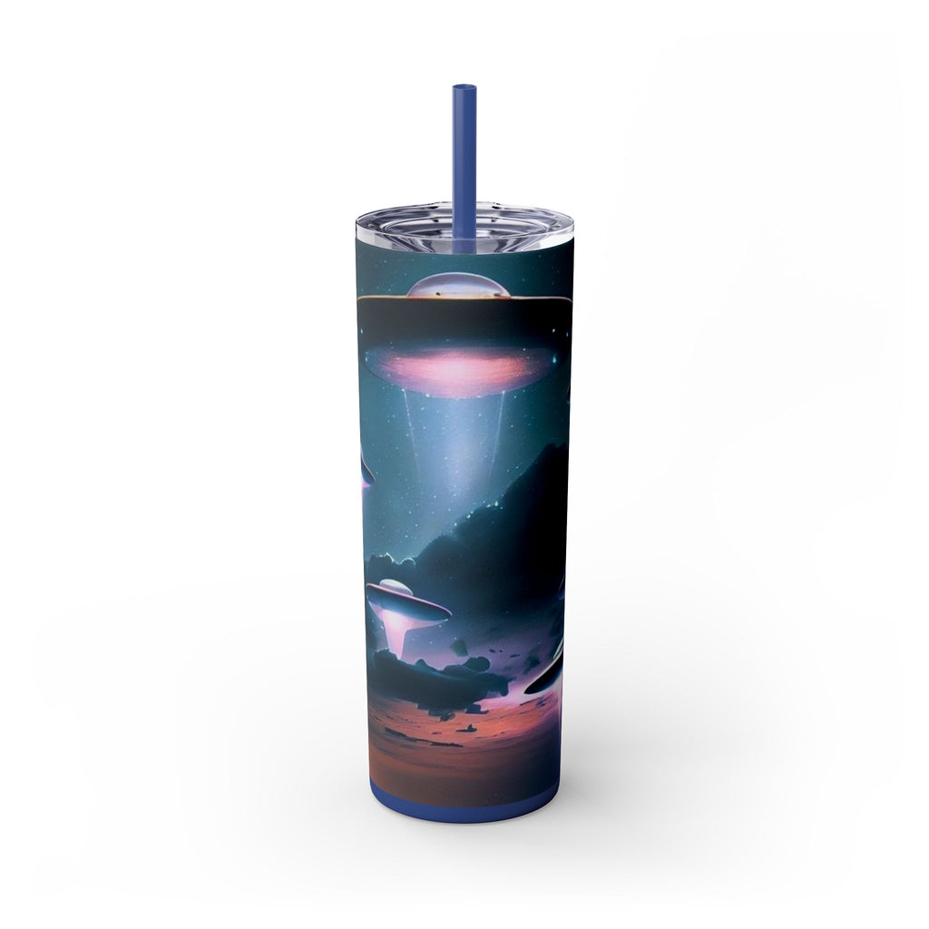 Cosmic Alien Skinny Tumbler with Straw, 20oz | Space Drinkware, Gift for Sci-Fi Lovers, Unique Cup for Outdoor Events, UFO Enthusiasts