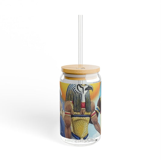 Egyptian Themed Sipper Glass, 16oz | Artist-Designed Drinkware for Home, Birthday Gift, Party Favor, Unique Decor