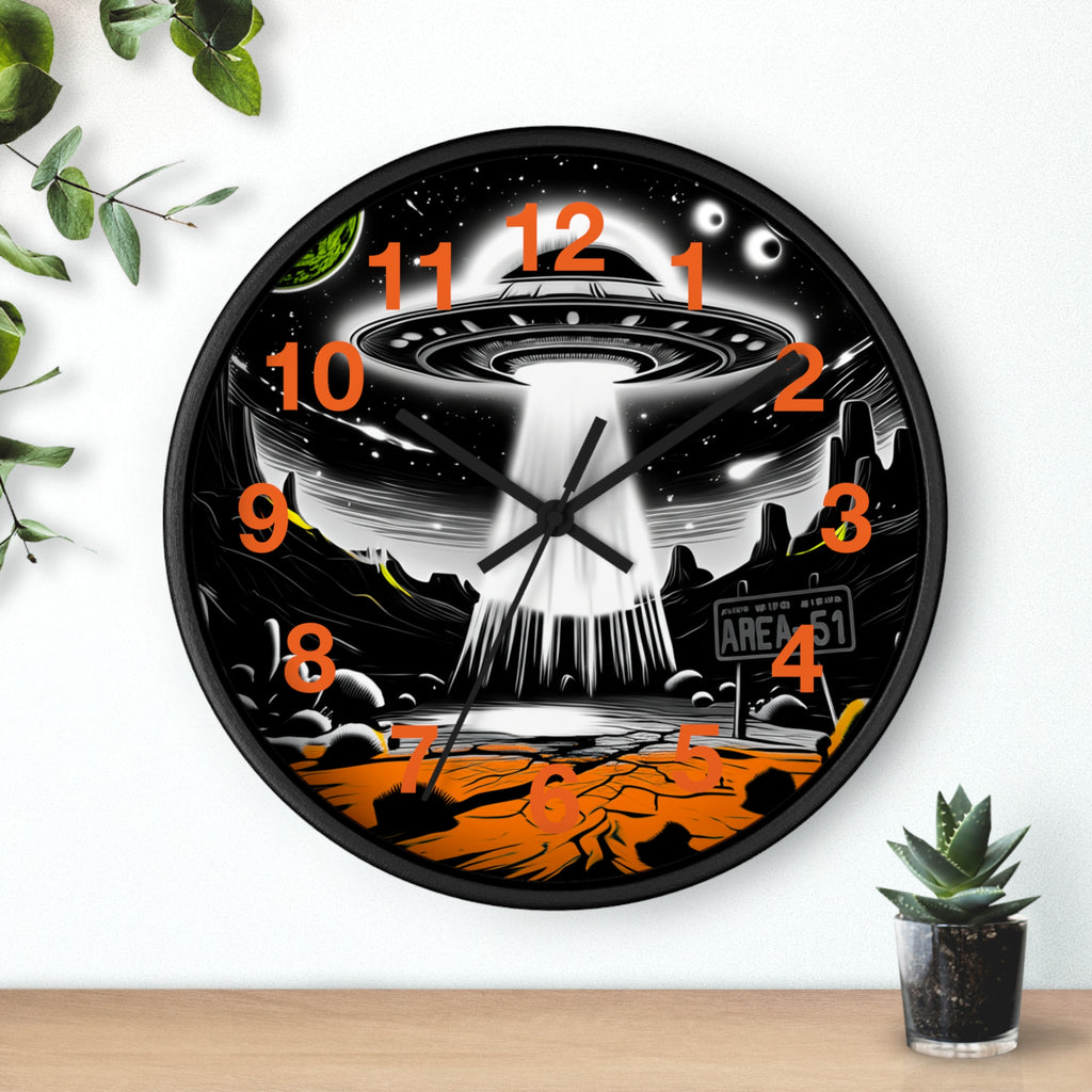 Alien Encounter Wall Clock, Unique Home Decor for Space Lovers, Retro Area 51 Theme, Perfect Gift for Sci-Fi Fans