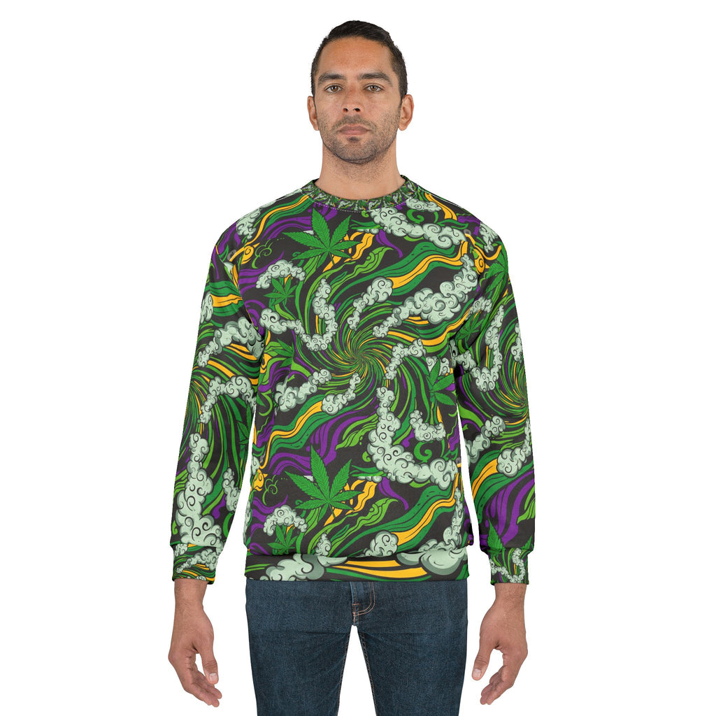 Trippy Cannabis Unisex Sweatshirt, Psychedelic Leaf Sweatshirt, Unique Gift, Cozy Streetwear, Perfect for Festivals and Gatherings
