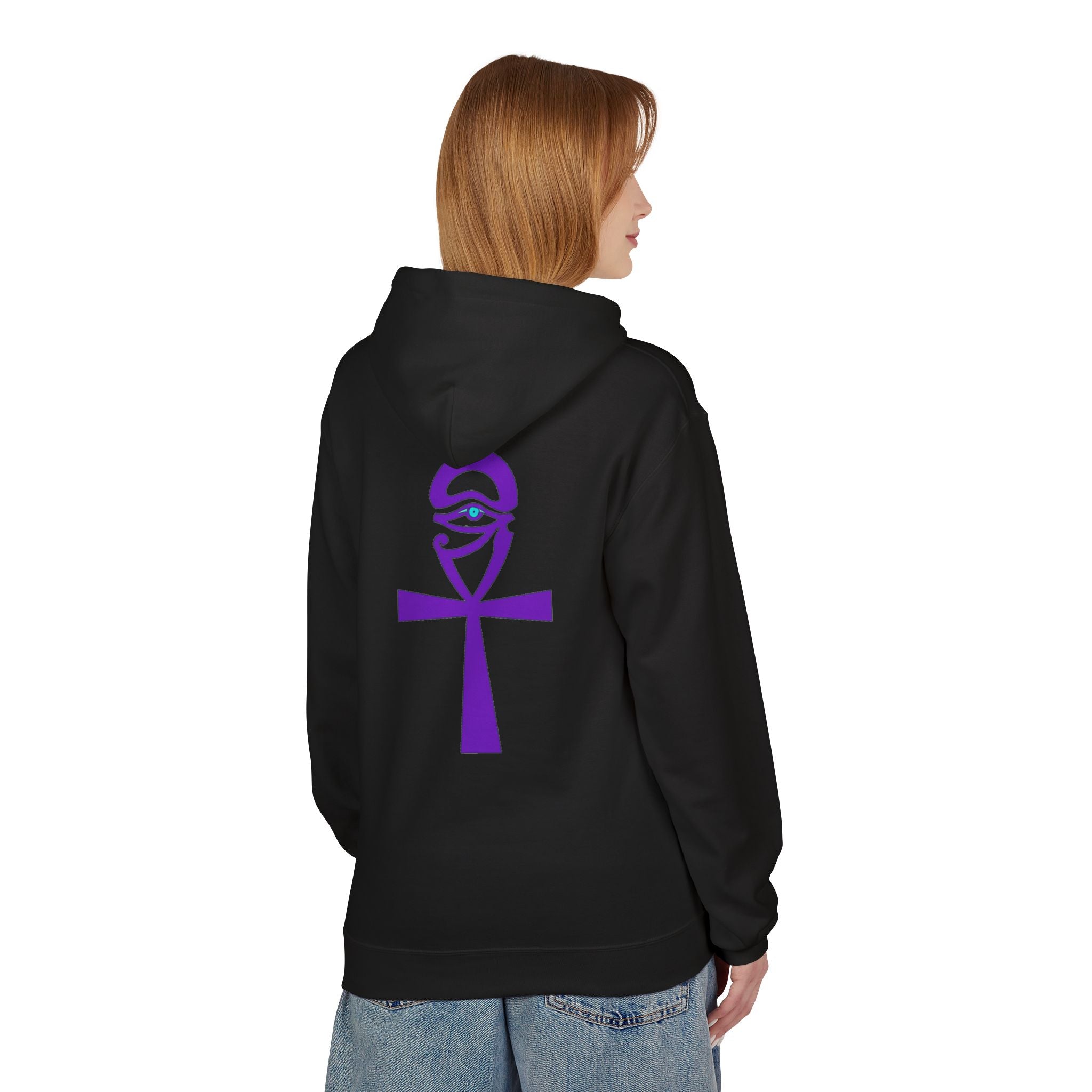 Ankh Symbol Fleece Hoodie | Unisex Cozy Wear for Spiritual Souls, Perfect Gift for Festivals, Meditation, and Everyday Comfort