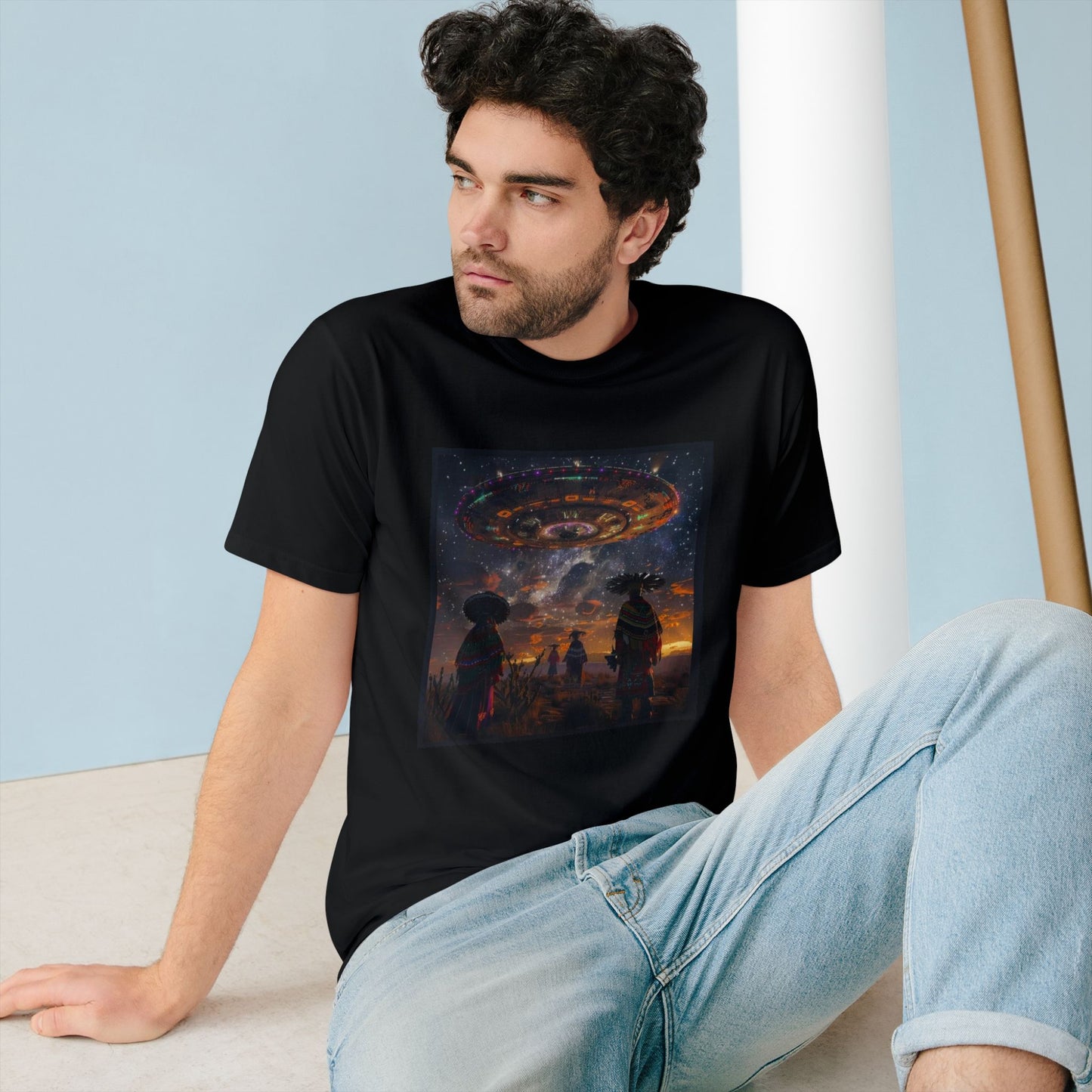 Cosmic Alien Encounter T-Shirt, Unisex Graphic Tee, Space Themed Shirt, Festival Wear, Unique Gift for Sci-Fi Lovers, Bohemian Style