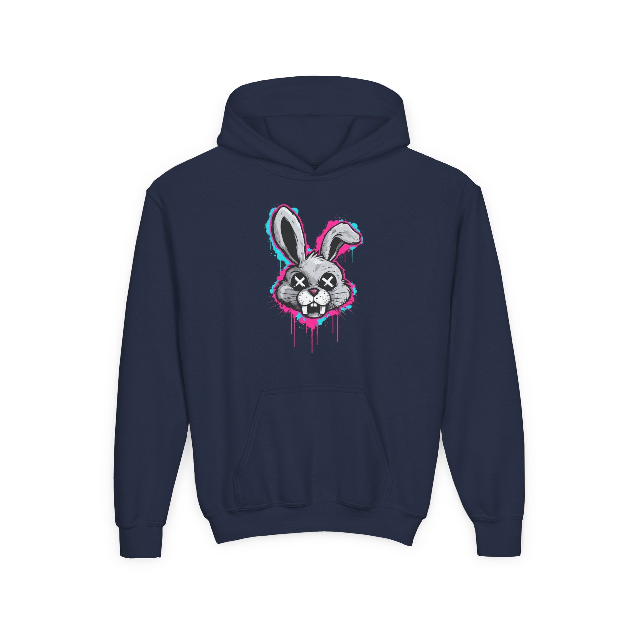 Stylish Graffiti Bunny Youth Hoodie, Trendy Sweatshirt for Kids, Perfect for Birthdays, Halloween, Everyday Wear, Unique Gift Idea