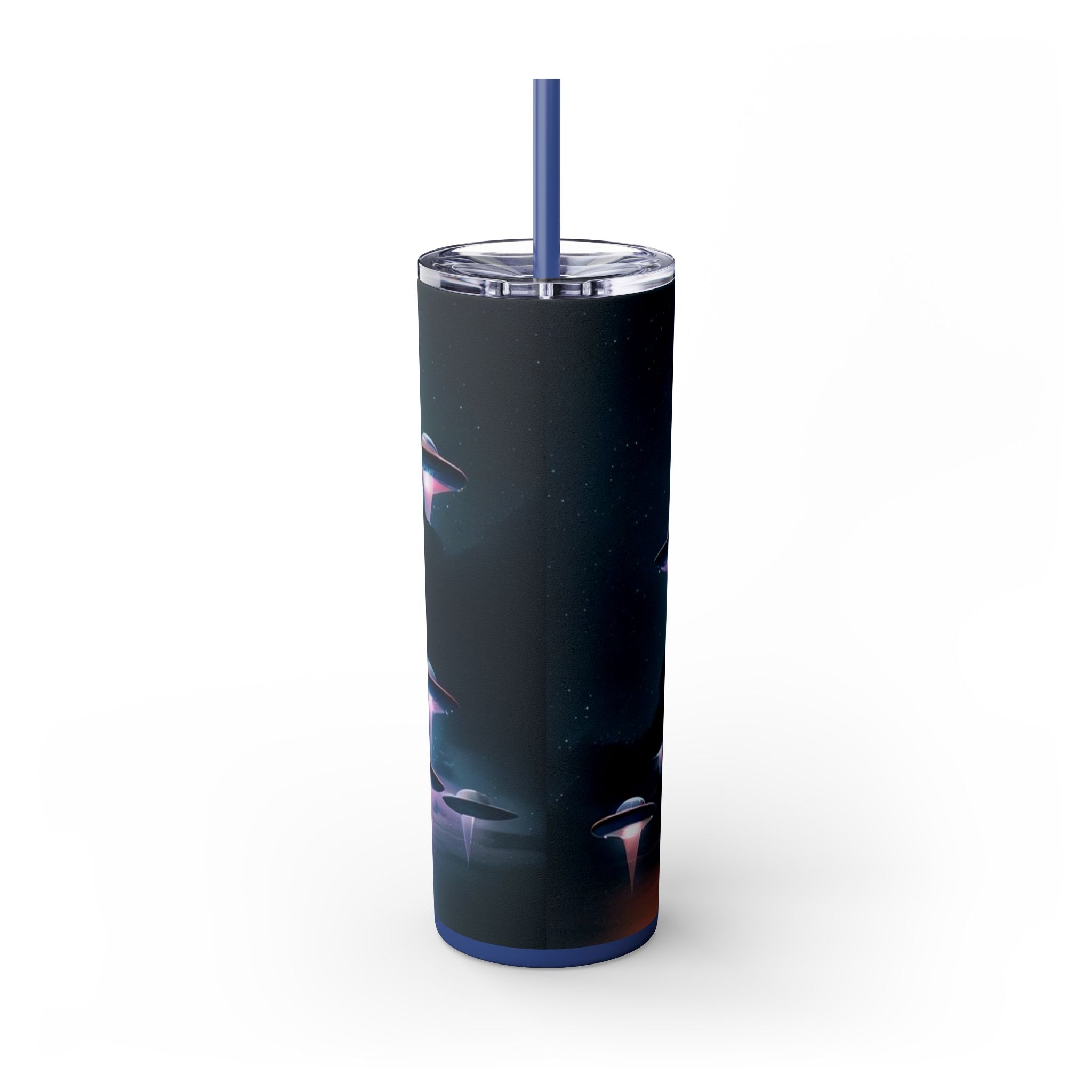 Cosmic Alien Skinny Tumbler with Straw, 20oz | Space Drinkware, Gift for Sci-Fi Lovers, Unique Cup for Outdoor Events, UFO Enthusiasts