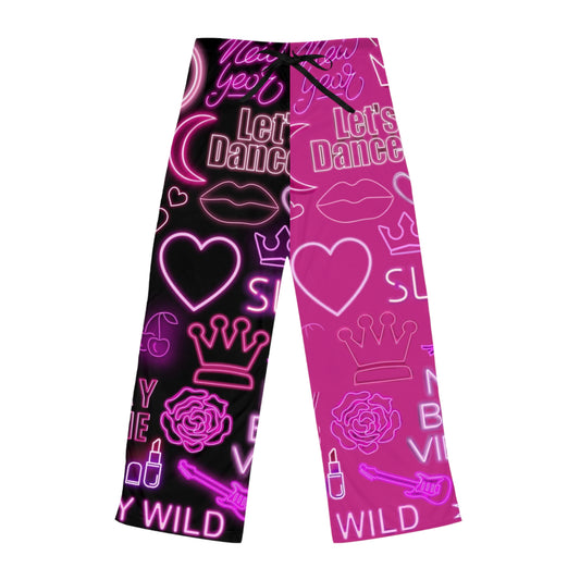 Women's Neon Pattern Pajama Pants, Fun Sleepwear, Dancing Theme, Gift for Her, Cozy Lounge Pants, Casual Nightwear