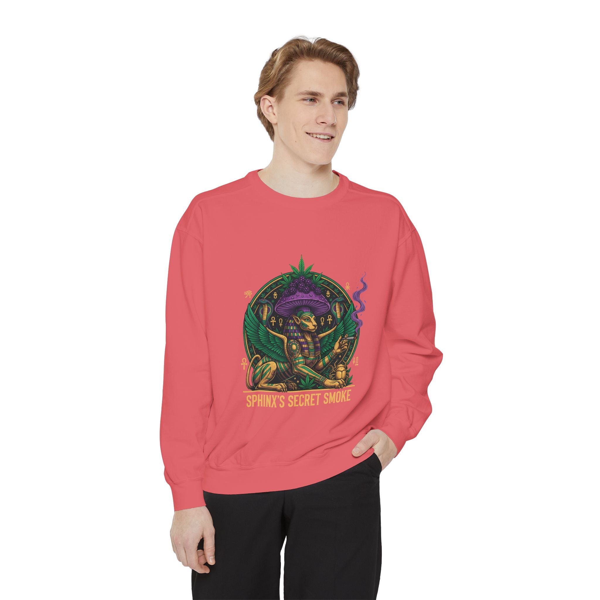 Sphinx's Secret Smoke Sweatshirt — Mystical Egyptian Sphinx Graphic Crewneck