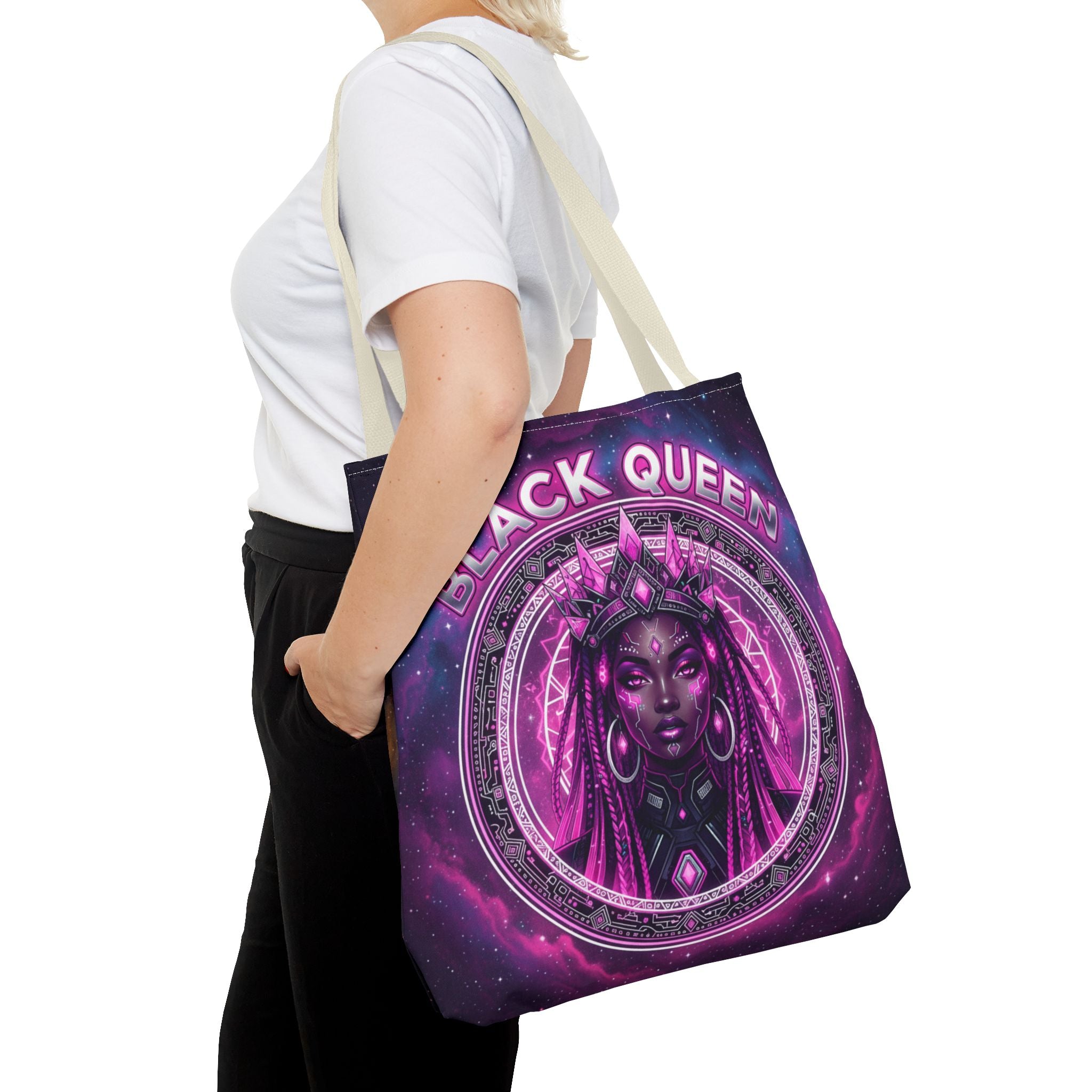 Black Queen Art Tote Bag — Afrocentric Cosmic Portrait Tote