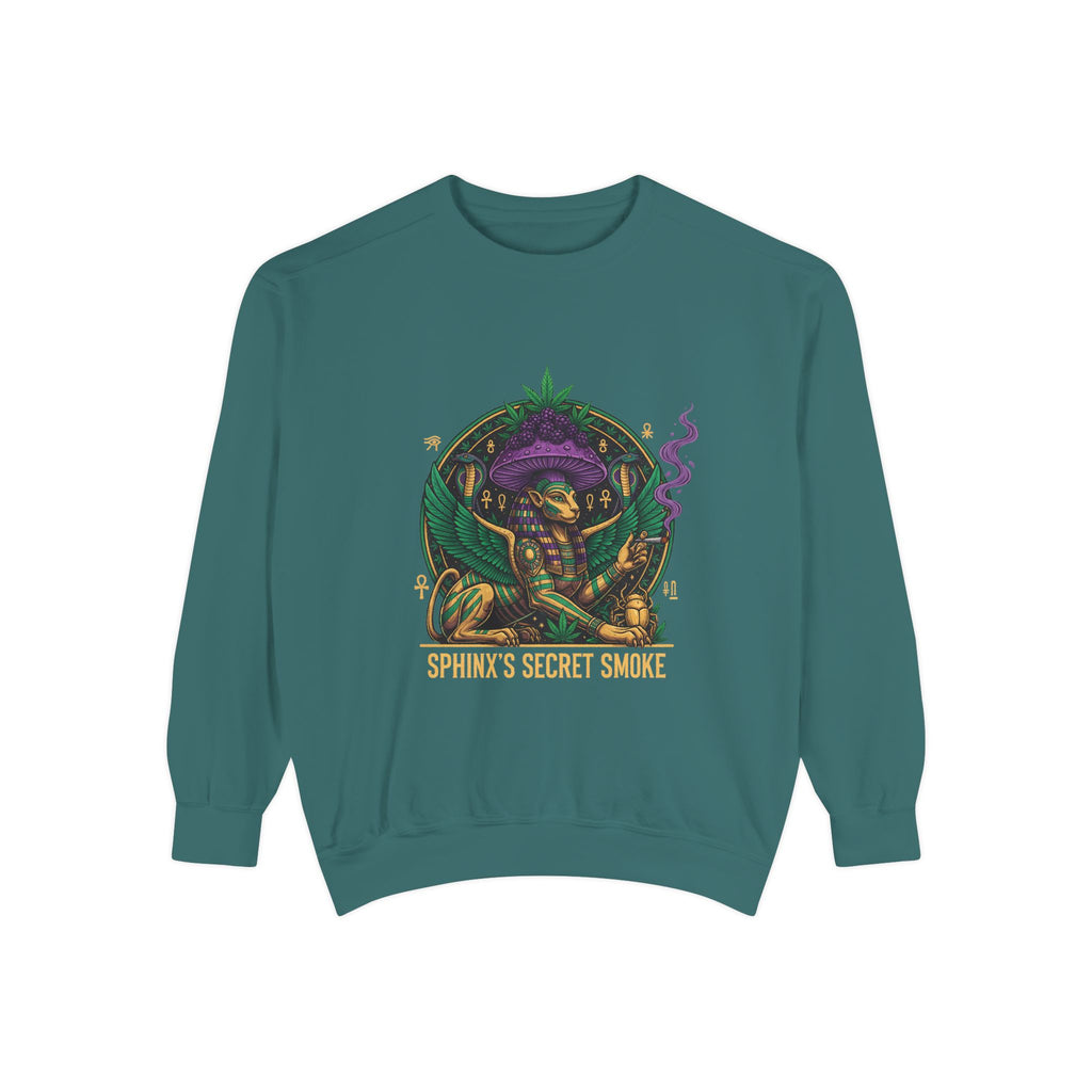 Sphinx's Secret Smoke Sweatshirt — Mystical Egyptian Sphinx Graphic Crewneck